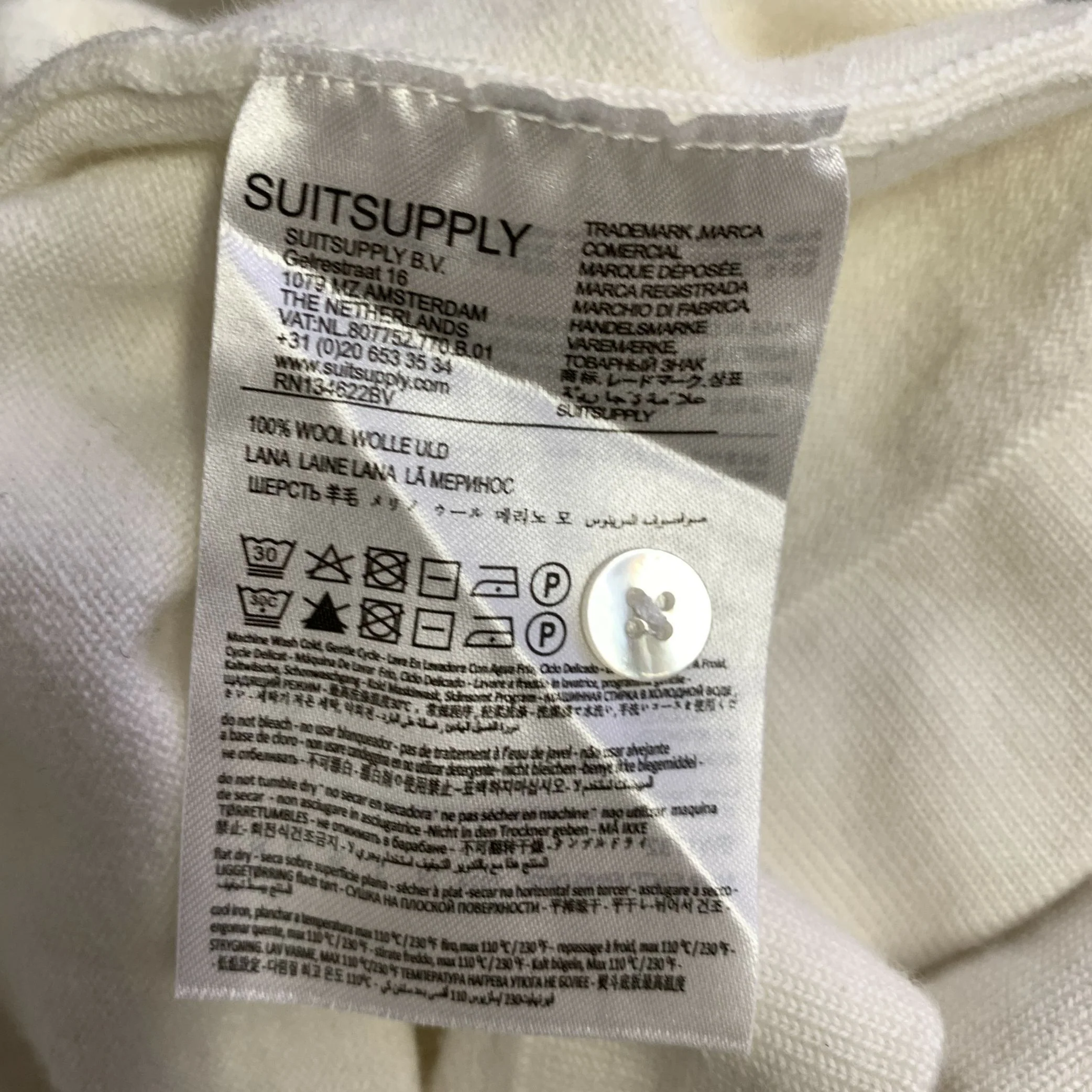 SUIT SUPPLY Size L White Cream Knit Wool Button Up Cardigan - Image 6