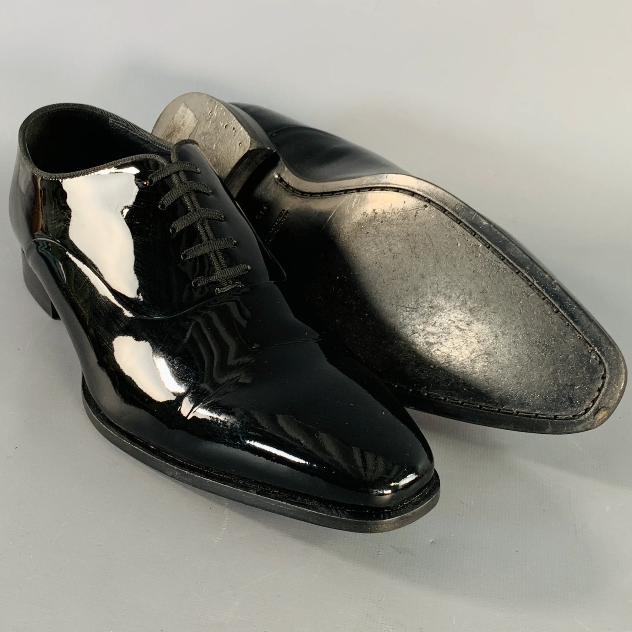 SUITSUPPLY Size 10.5 Black Patent Leather Tuxedo Oxford Lace-Up Shoes - Image 5