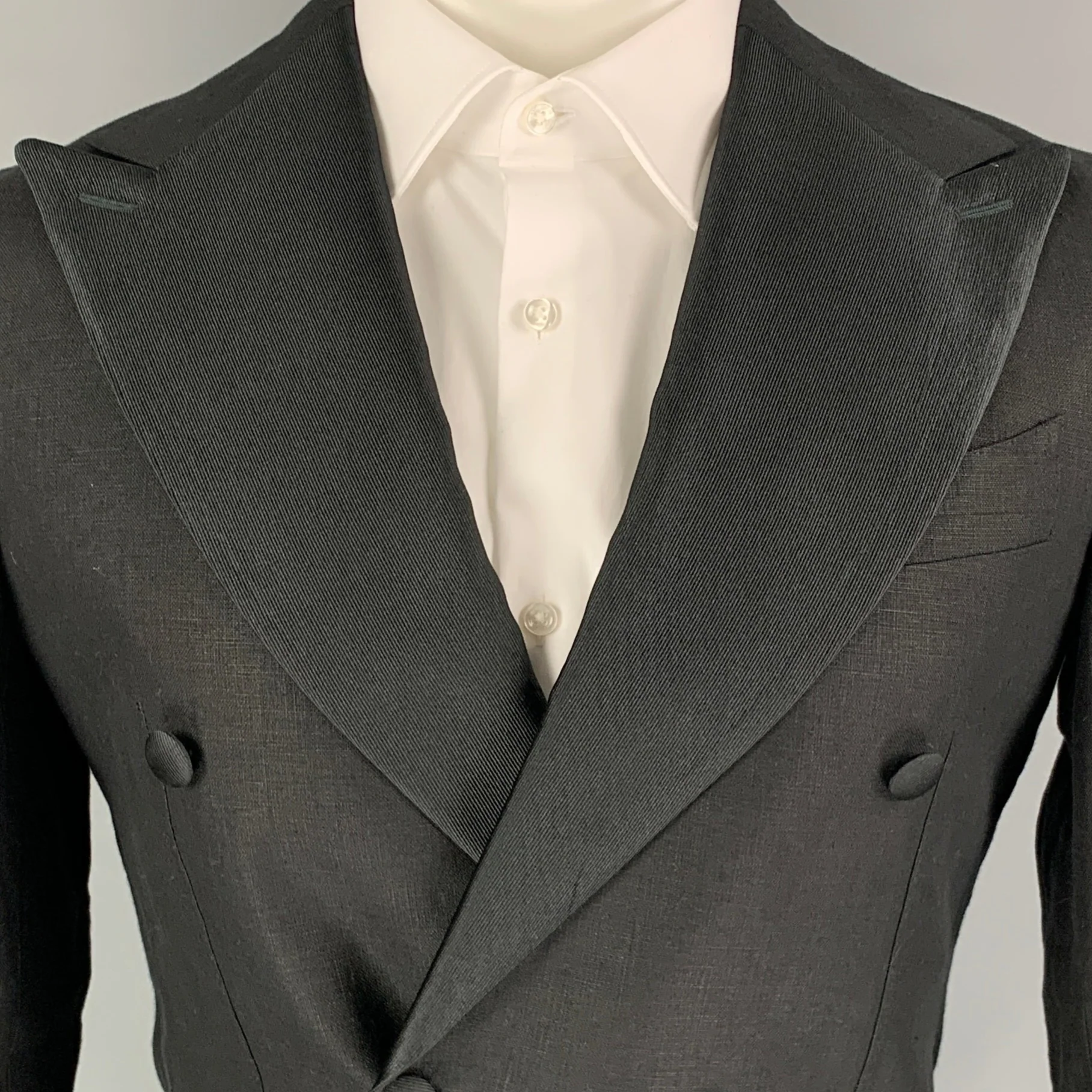 SUITSUPPLY Size 34 Black Linen Double Breasted Sport Coat - Image 2