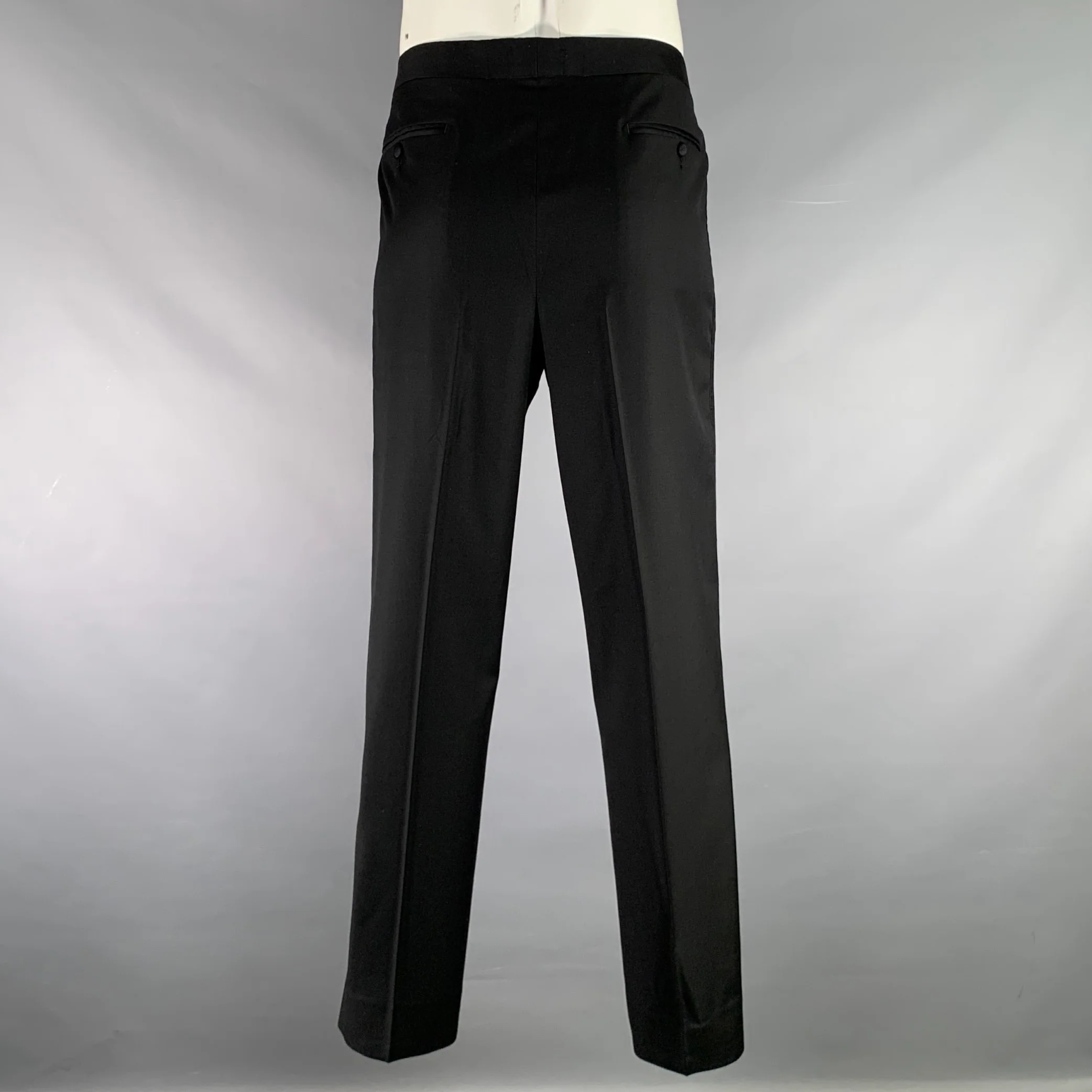 SUITSUPPLY Size 34 Black Solid Wool Tuxedo Dress Pants - Image 3