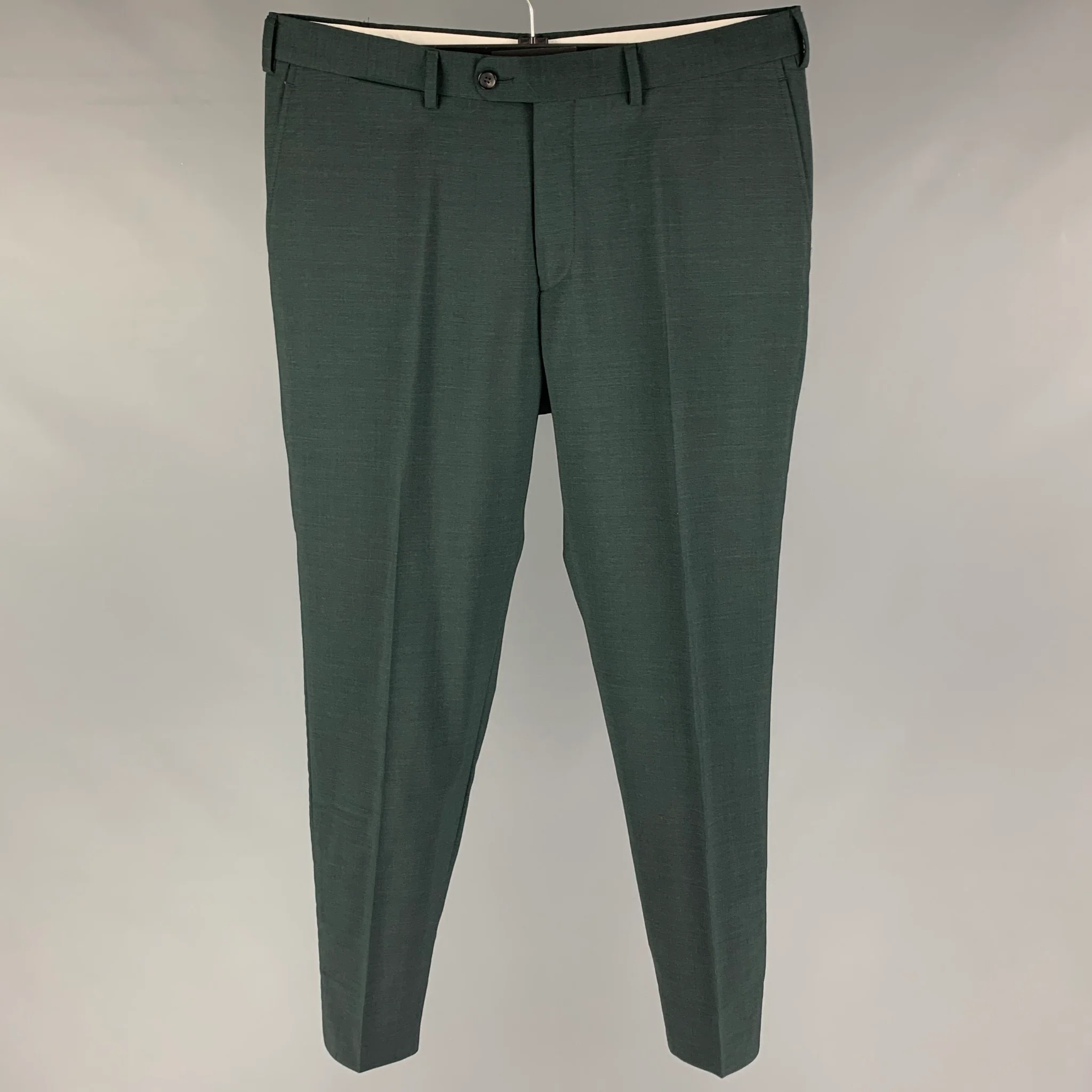 SUITSUPPLY Size 34 Green Forest Green Wool Zip Fly Dress Pants