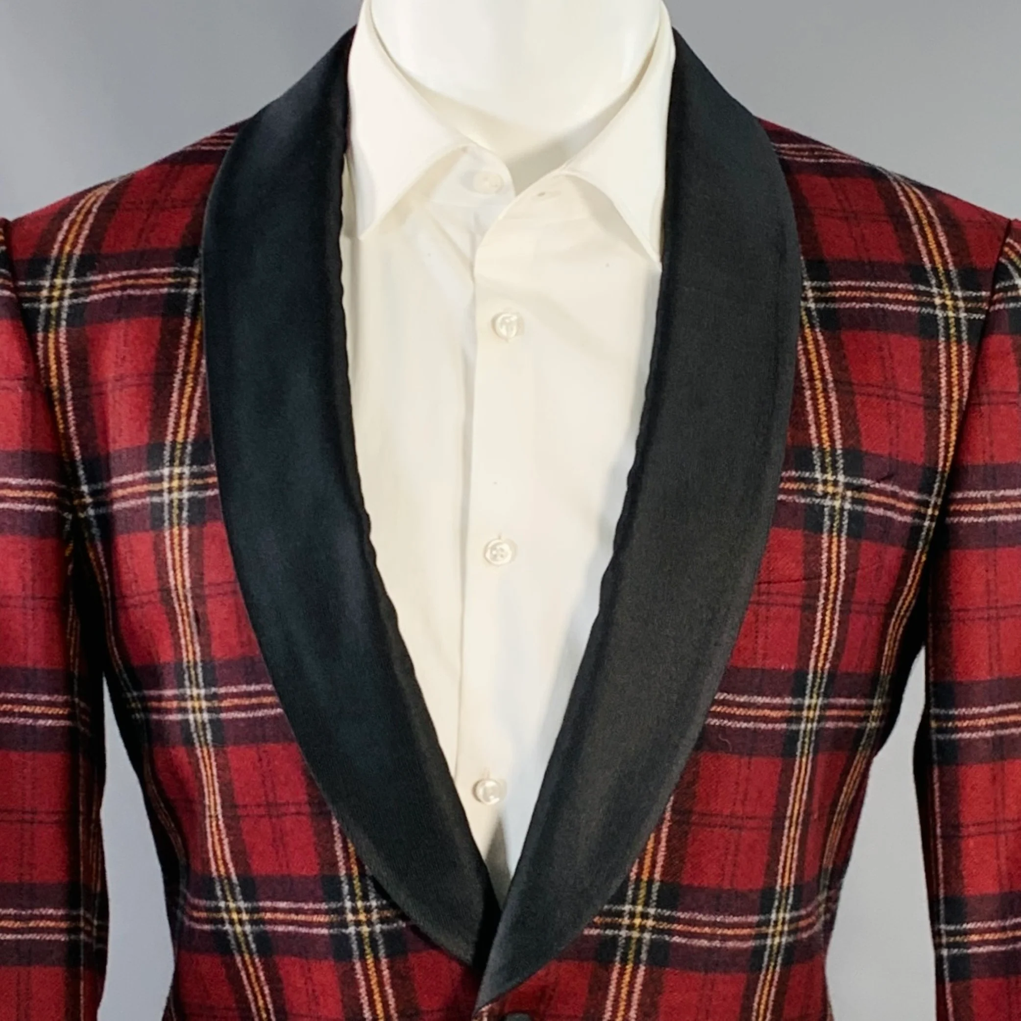 SUITSUPPLY Size 36 Burgundy Black Orange Plaid Wool Single Button Sport Coat - Image 2