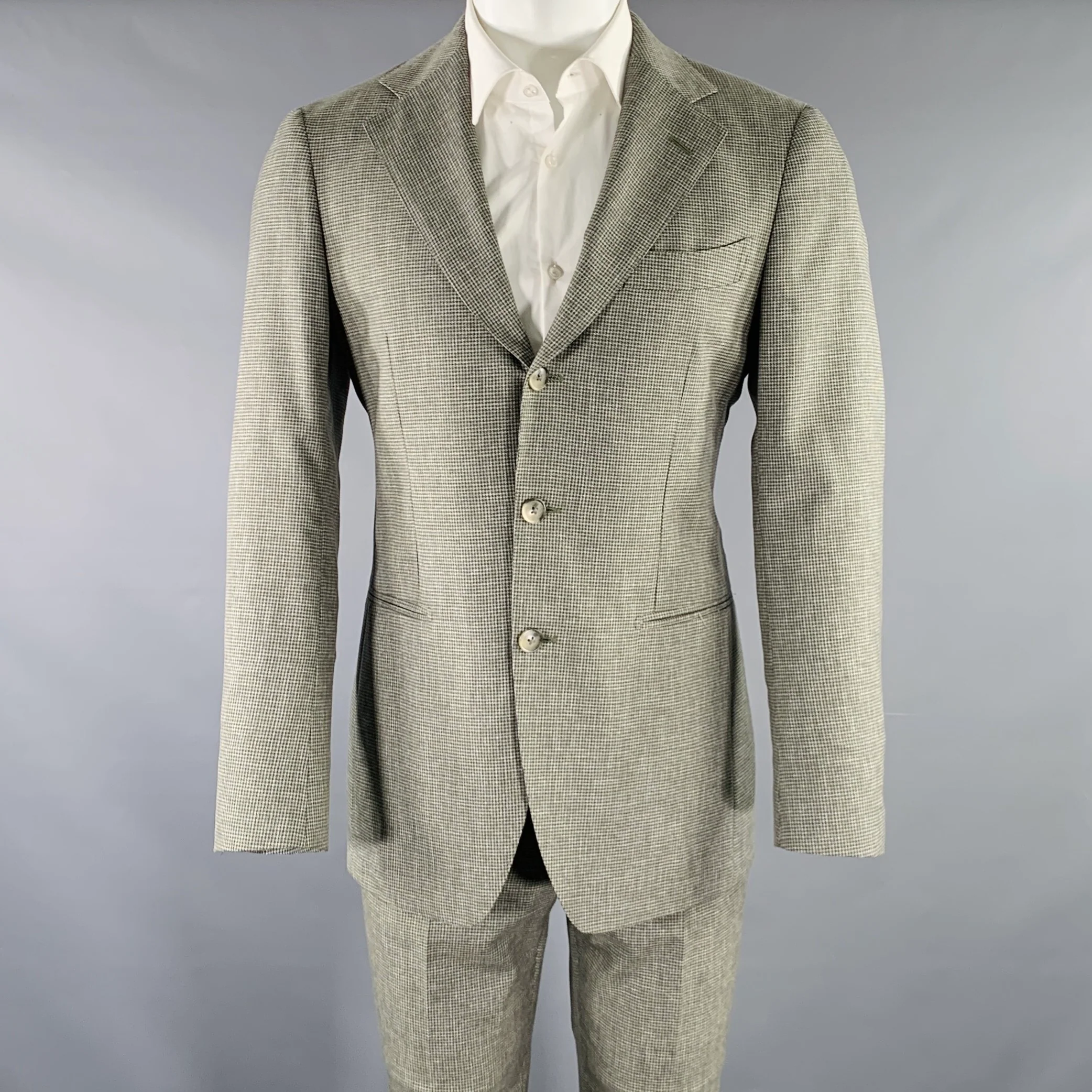 SUITSUPPLY Size 38 Grey Charcoal Houndstooth Wool Notch Lapel Suit