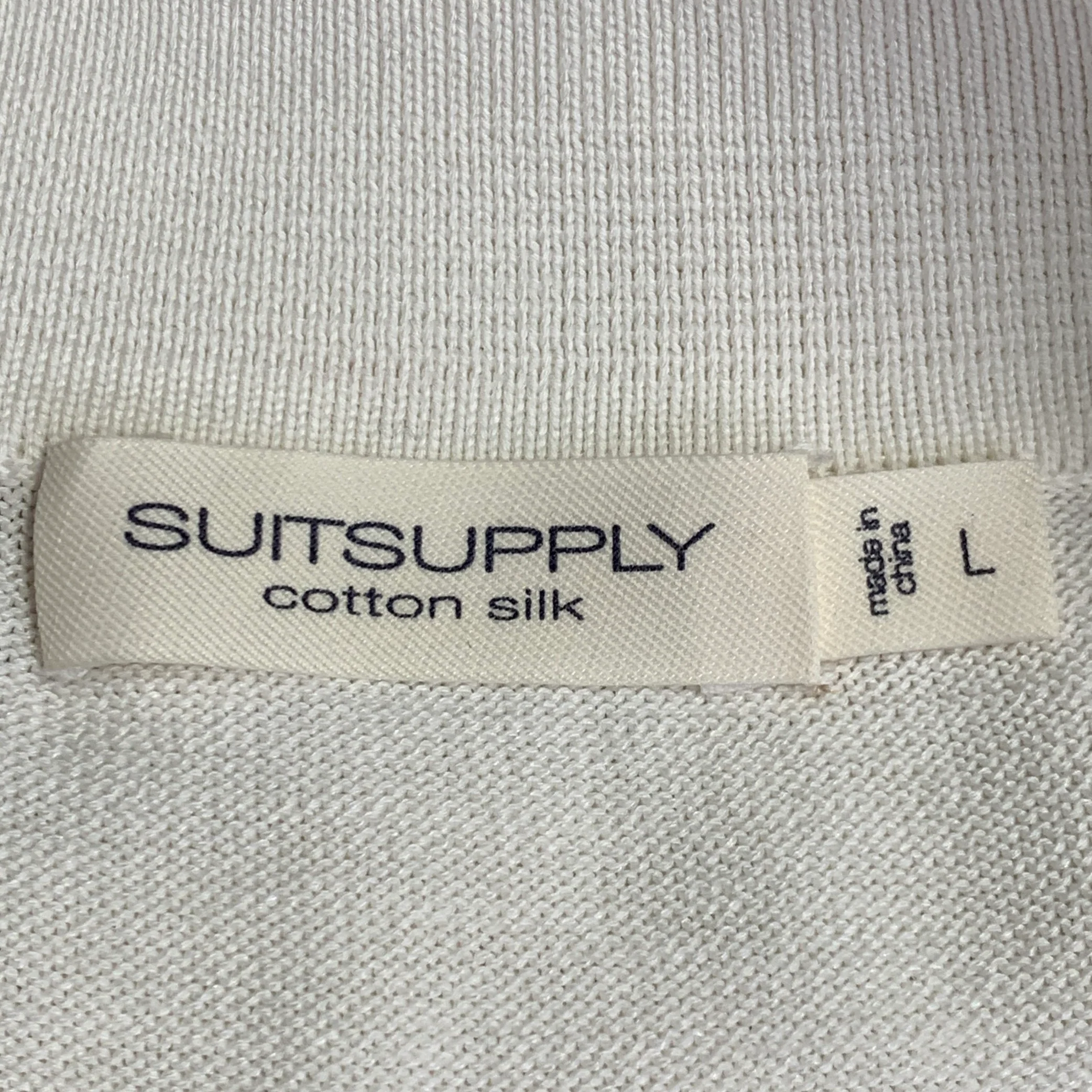 SUITSUPPLY Size L White Cotton Silk Short Sleeve Half Placket Polo - Image 4