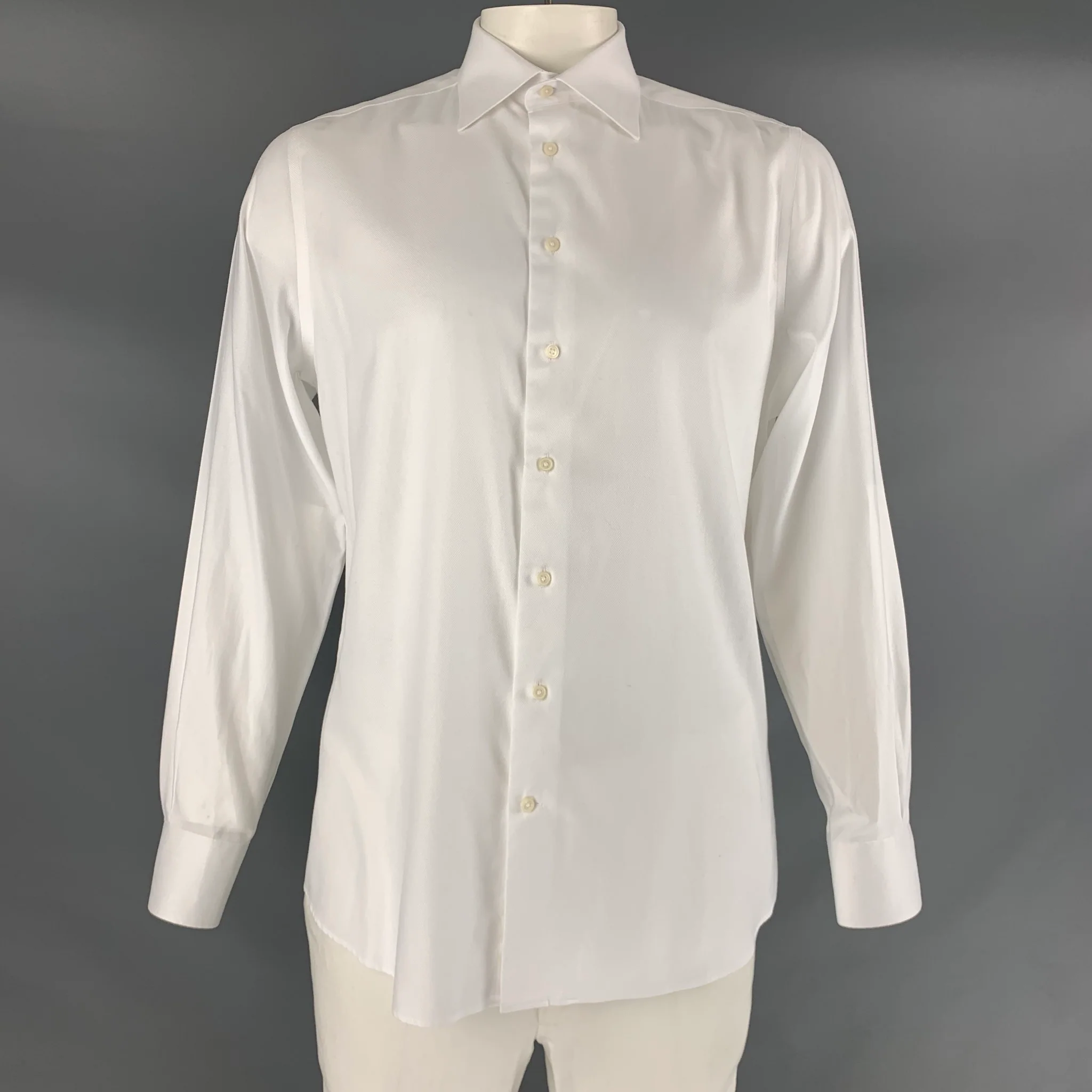 SUITSUPPLY Size L White Solid Cotton Button Up Long Sleeve Shirt
