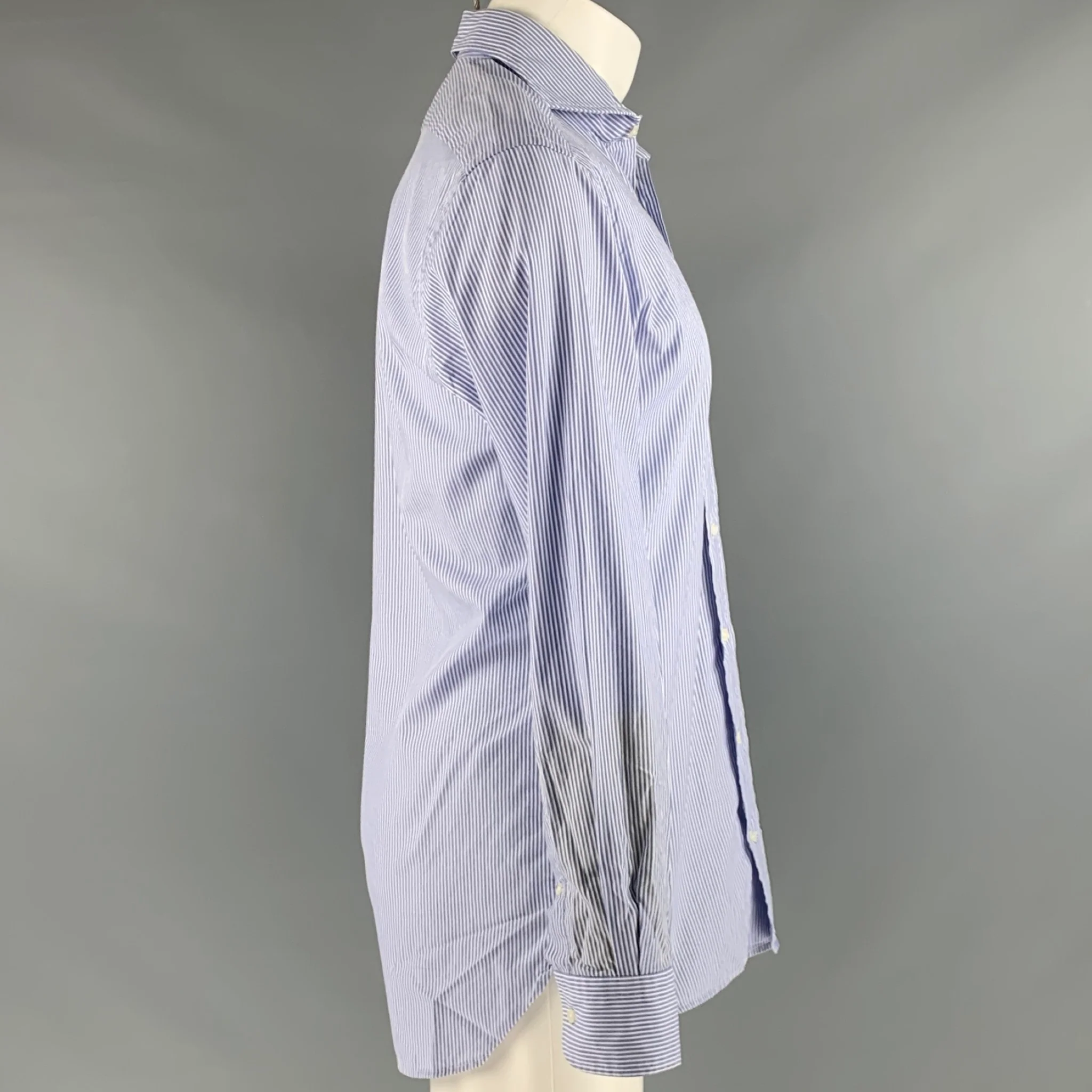 SUITSUPPLY Size M Blue White Stripe Cotton Spread Collar Long Sleeve Shirt - Image 2