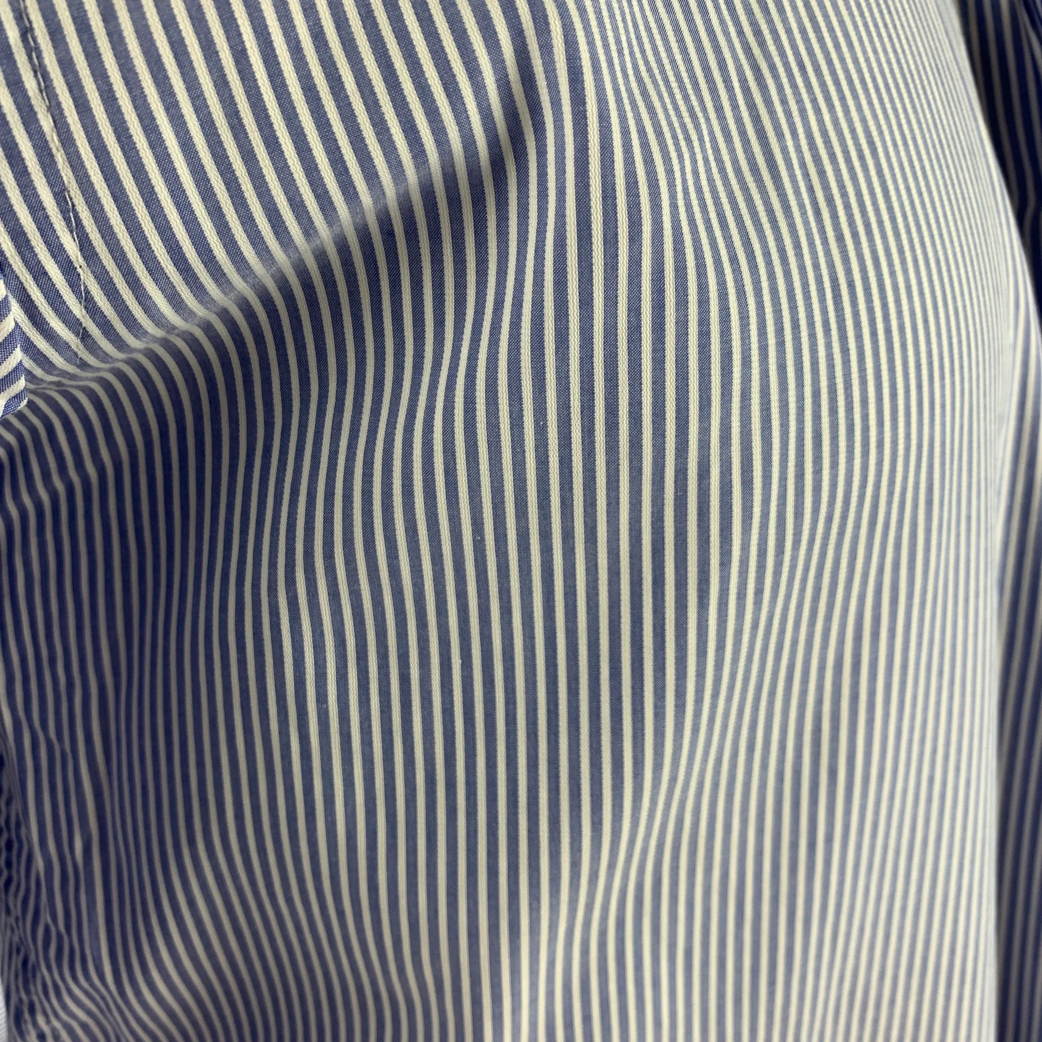 SUITSUPPLY Size M Blue White Stripe Cotton Spread Collar Long Sleeve Shirt - Image 6