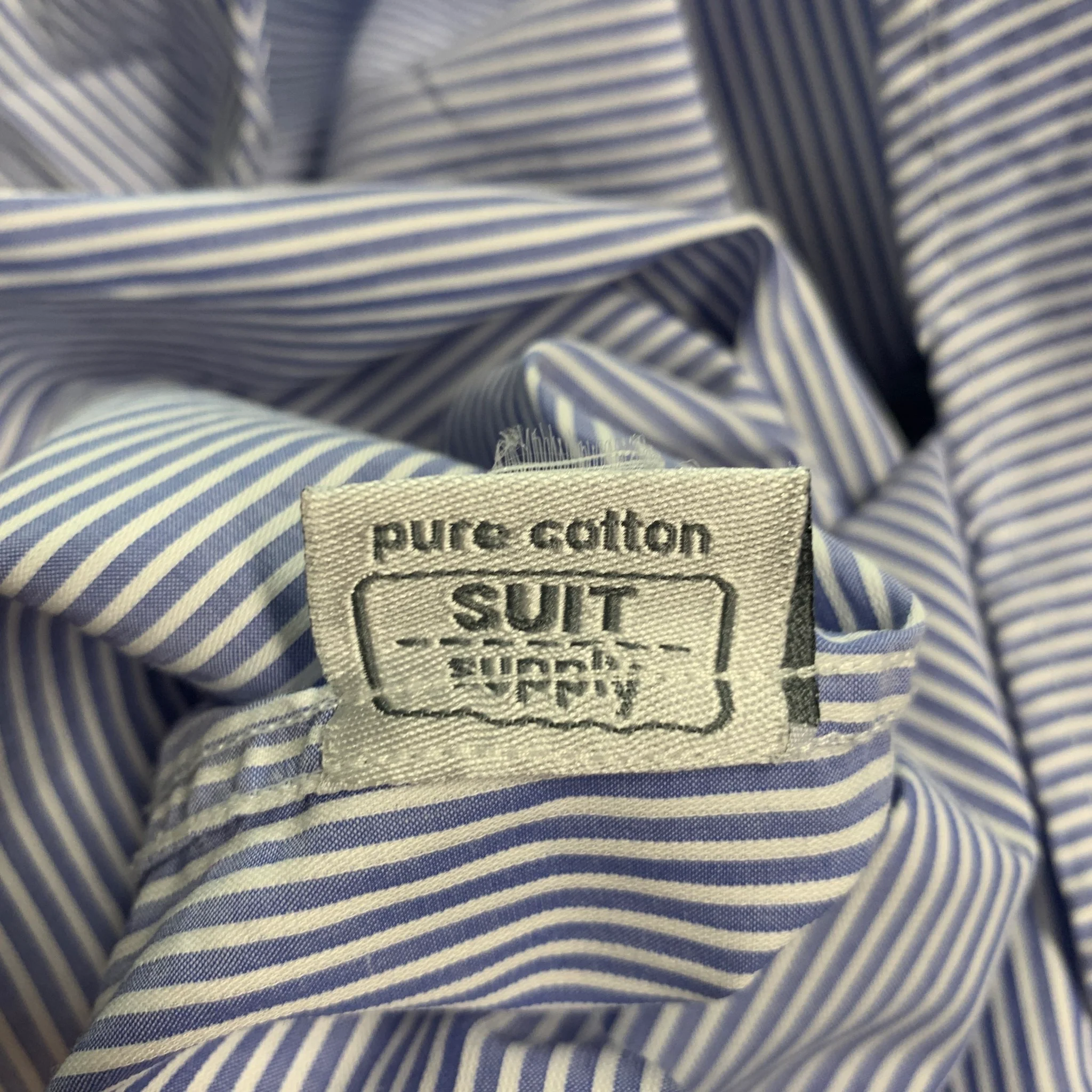SUITSUPPLY Size M Blue White Stripe Cotton Spread Collar Long Sleeve Shirt - Image 9