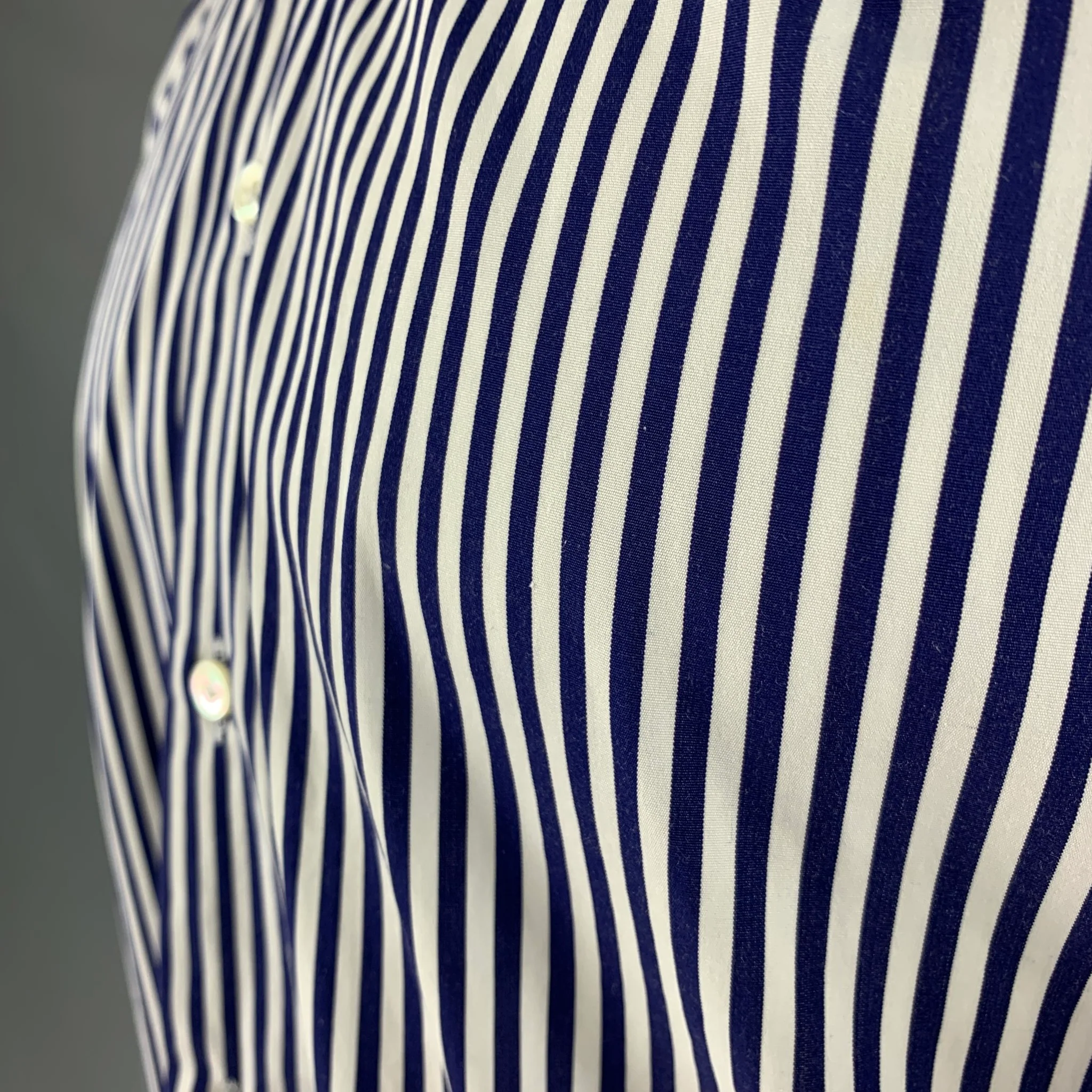 SUITSUPPLY Size M Navy White Stripe Cotton Spread Collar Long Sleeve Shirt - Image 5