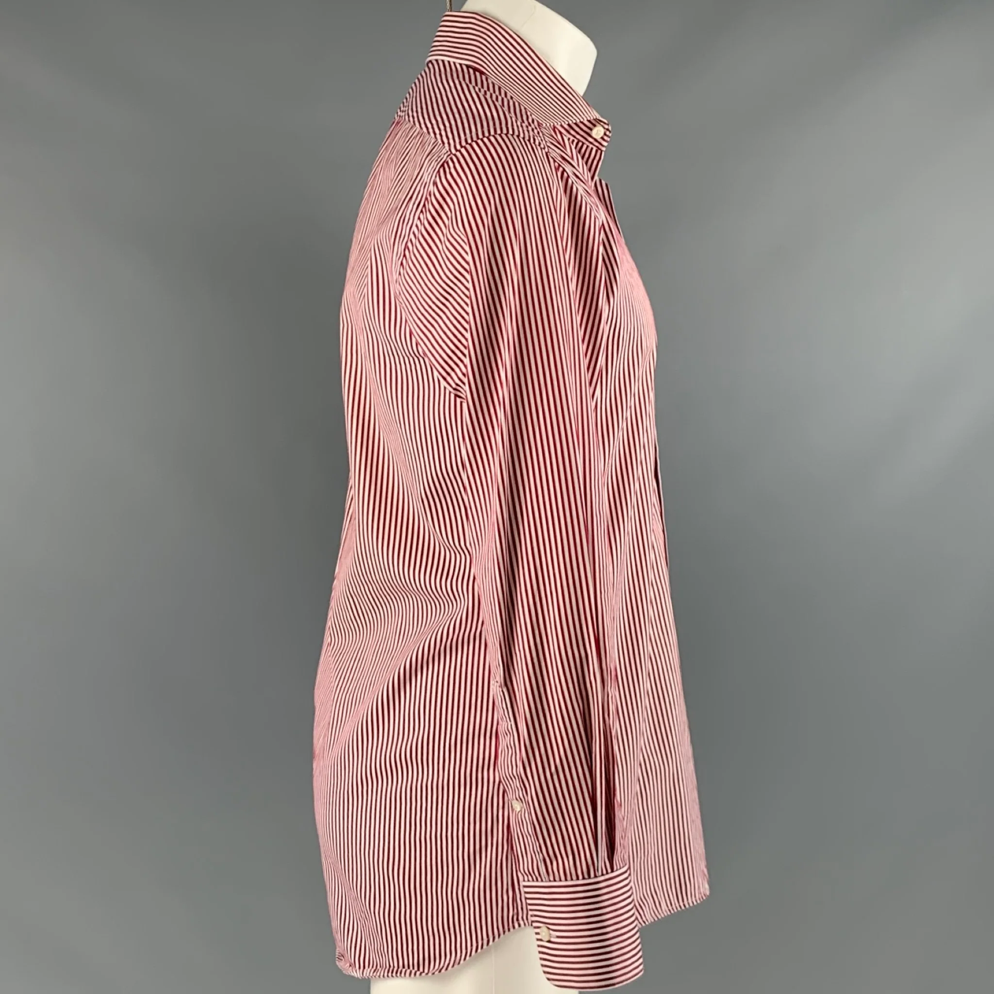 SUITSUPPLY Size M Red White Stripe Cotton Spread Collar Long Sleeve Shirt - Image 3