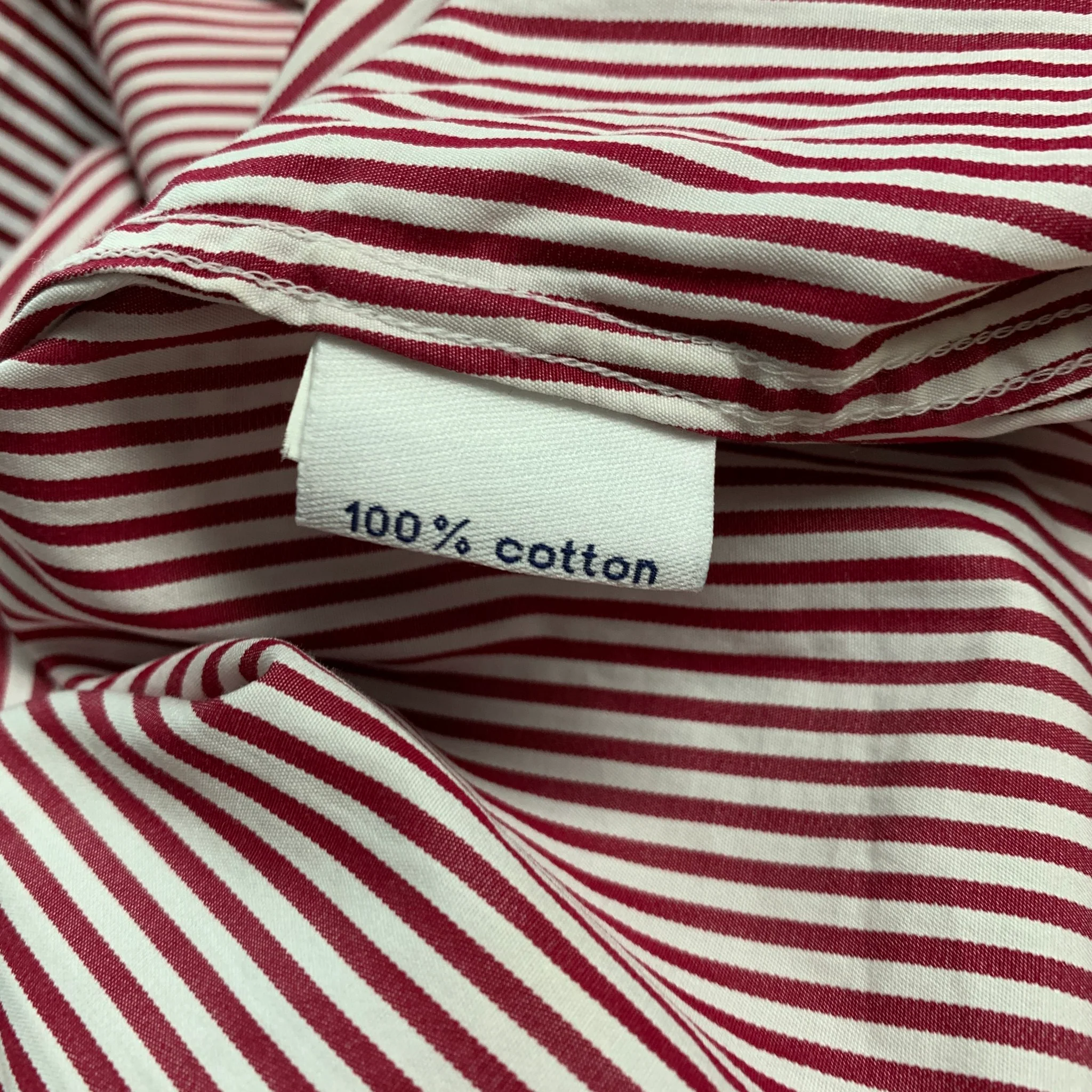 SUITSUPPLY Size M Red White Stripe Cotton Spread Collar Long Sleeve Shirt - Image 6