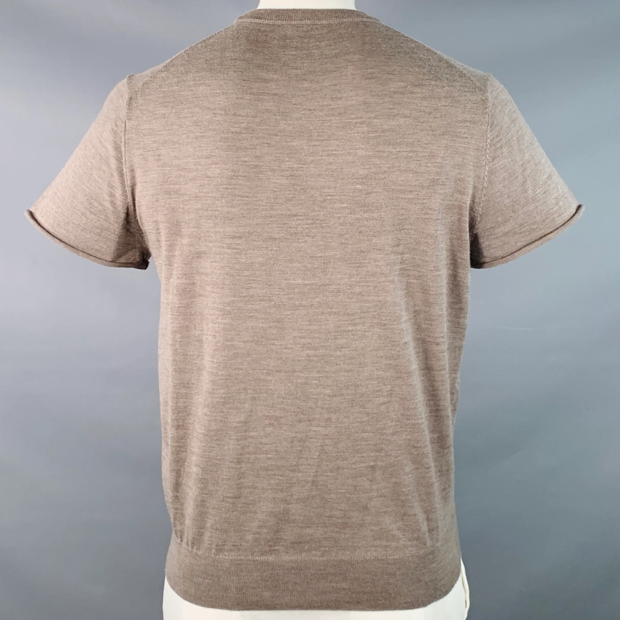 SUITSUPPLY Size XL Brown Heather Knit Merino Wool Jersey Crew Neck T-shirt - Image 3