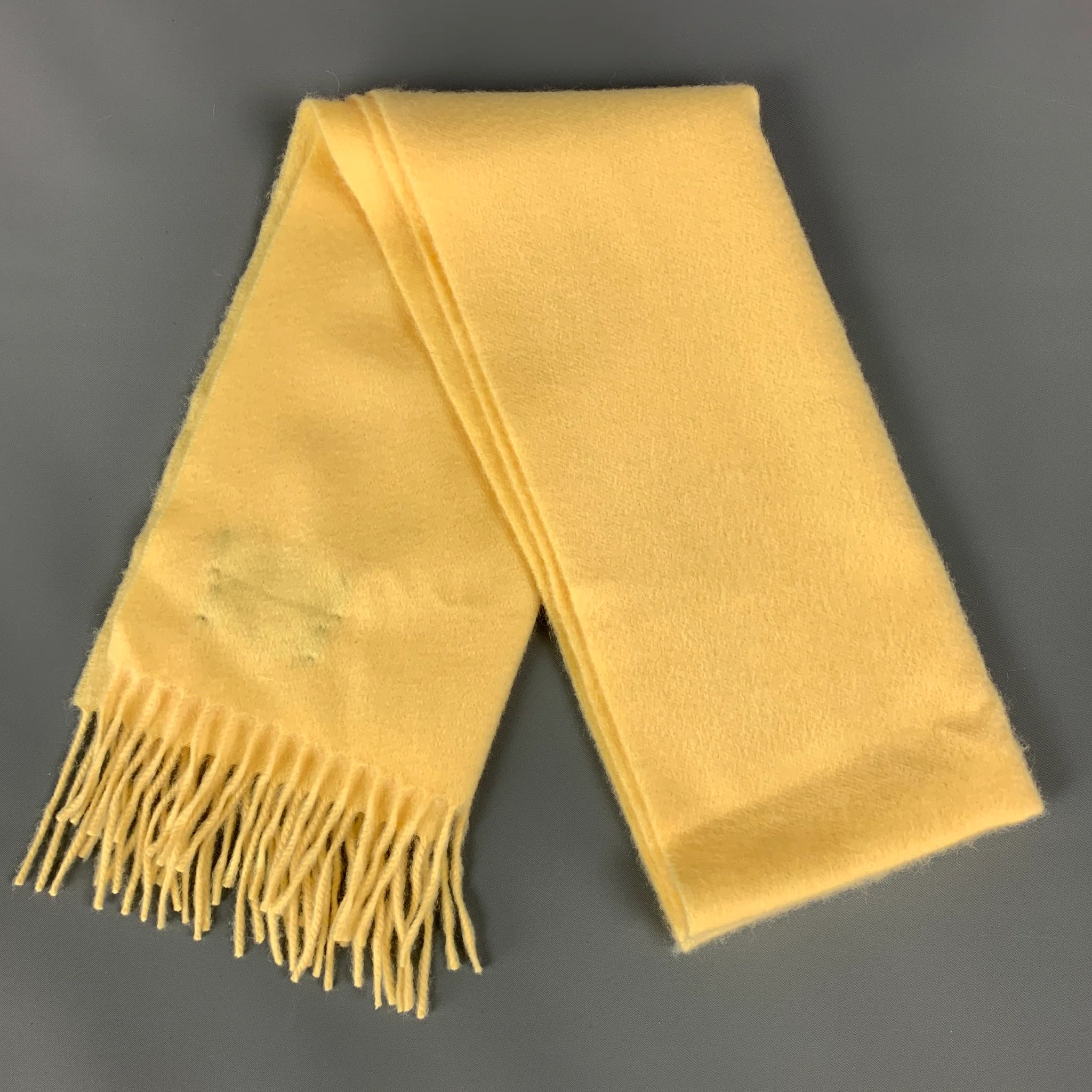 SULKA Yellow Cashmere Fringe Scarf
