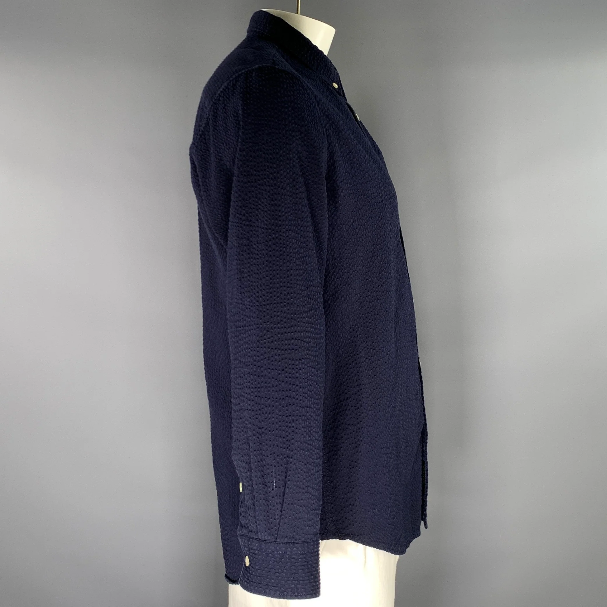 SUPERDRY STUDIOS Size L Navy Textured Button Down Long Sleeve Shirt - Image 2