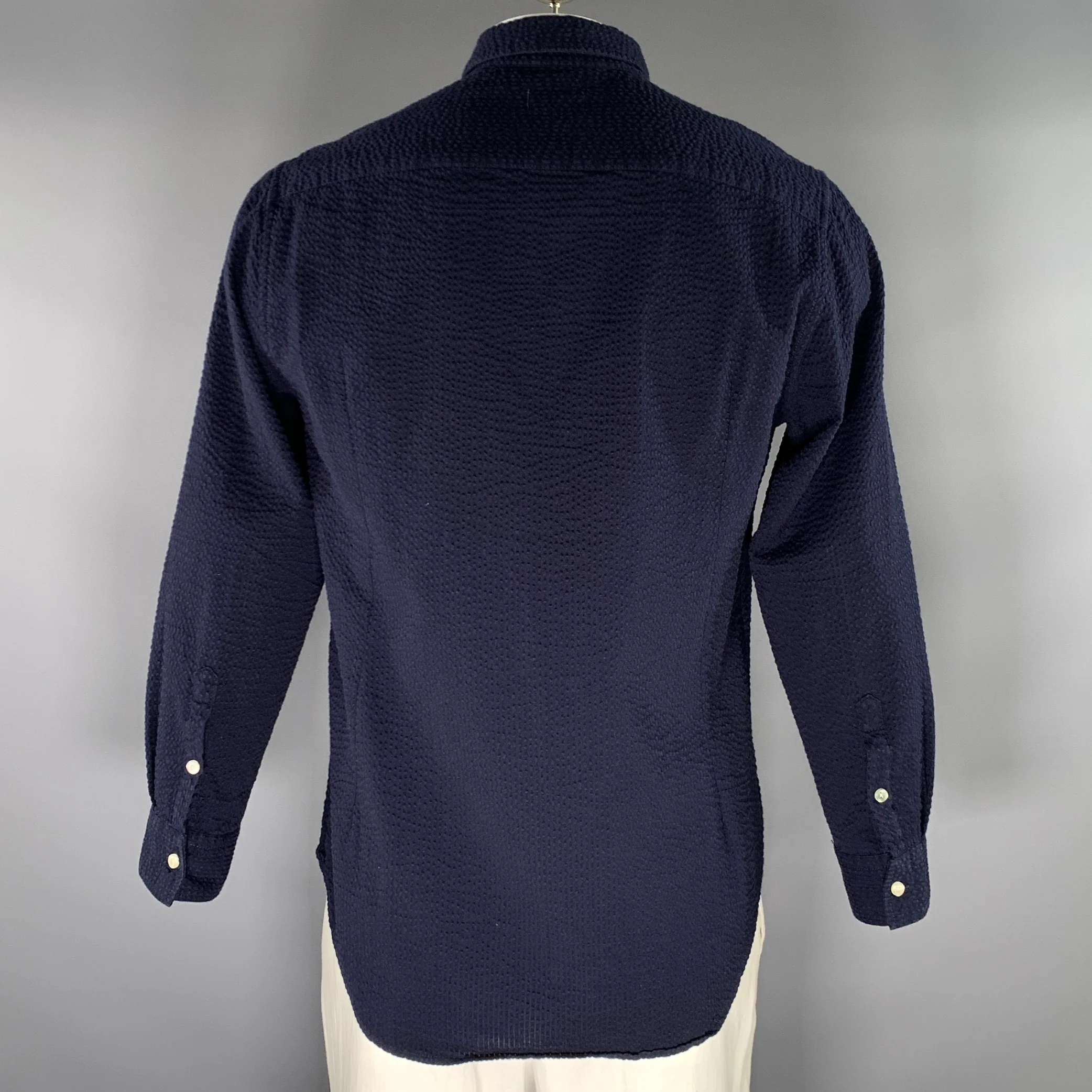 SUPERDRY STUDIOS Size L Navy Textured Button Down Long Sleeve Shirt - Image 3