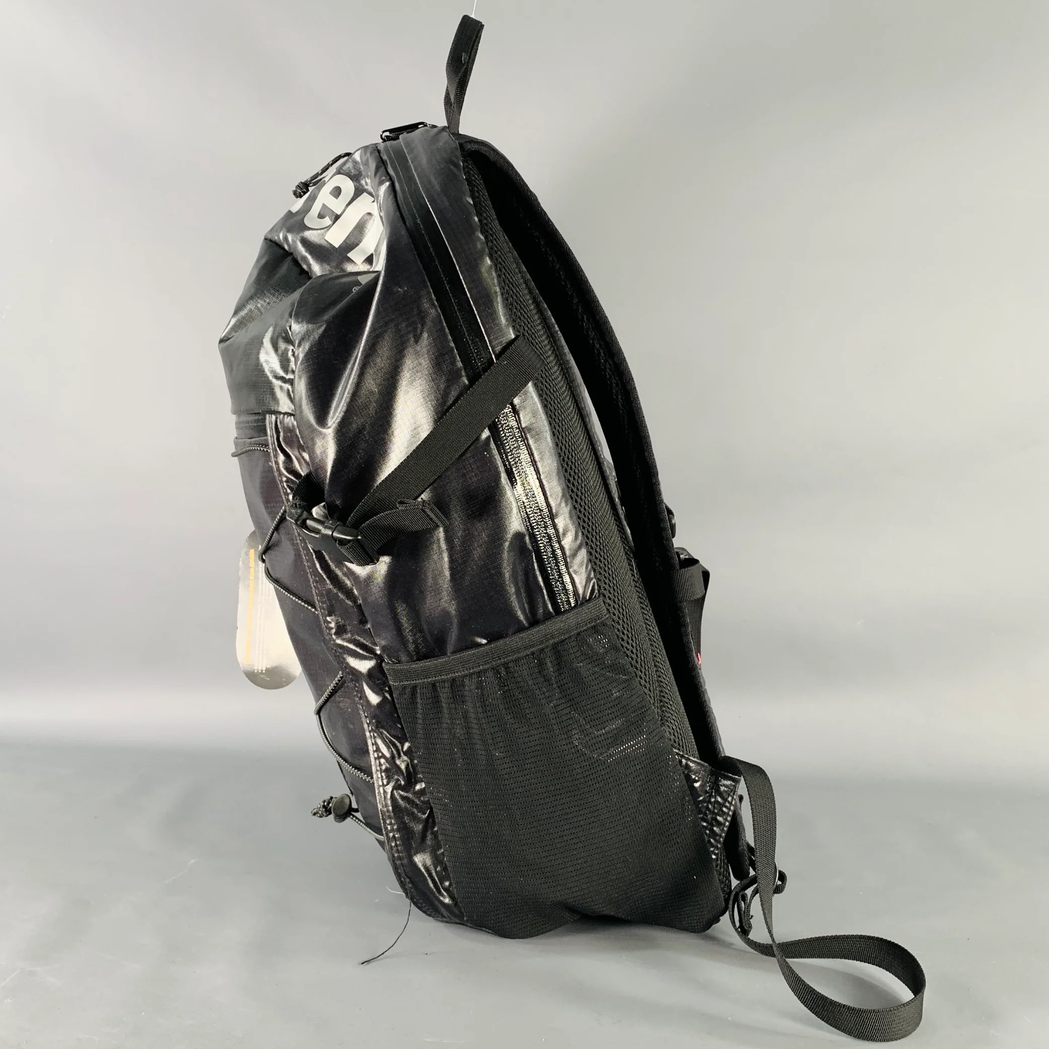 SUPREME FW17 Black White Logo Synthetic Backpack - Image 5