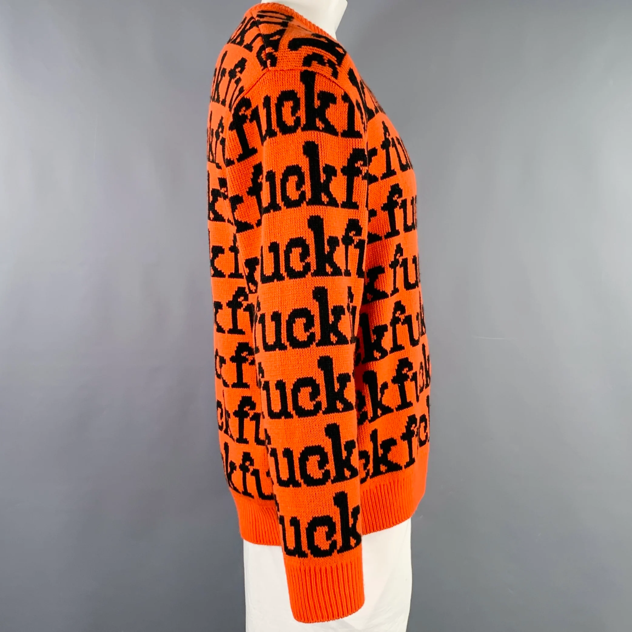 SUPREME Size L Orange Black Acrylic Long Sweater - Image 3