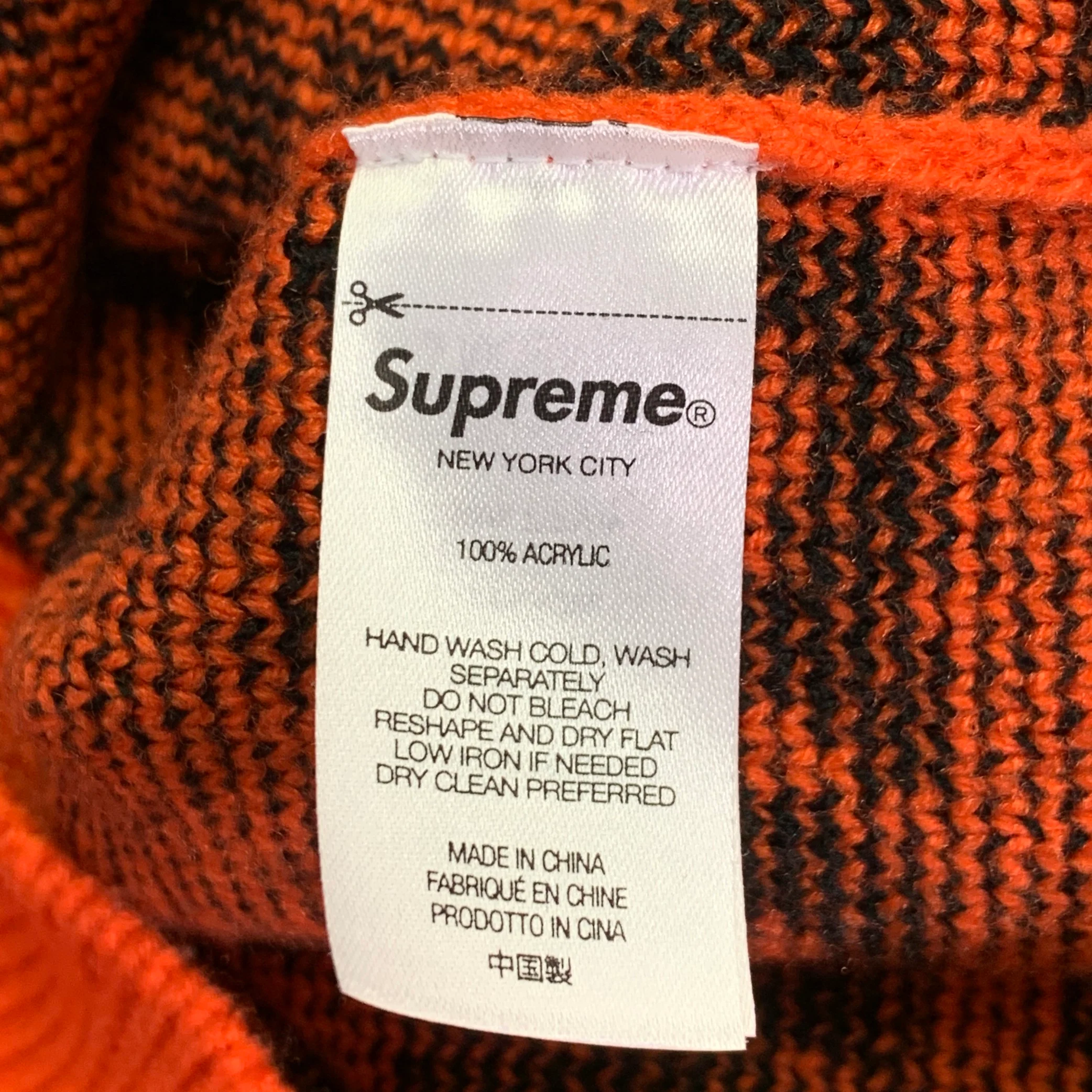 SUPREME Size L Orange Black Acrylic Long Sweater - Image 6