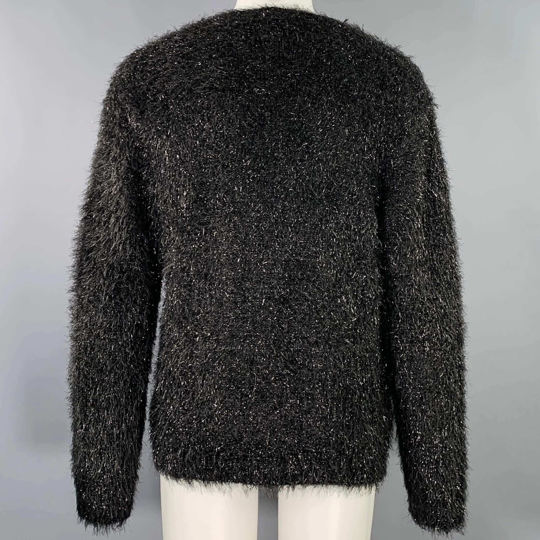 SUPREME Size M Black Textured Polyester Blend V-Neck Cardigan - Image 4