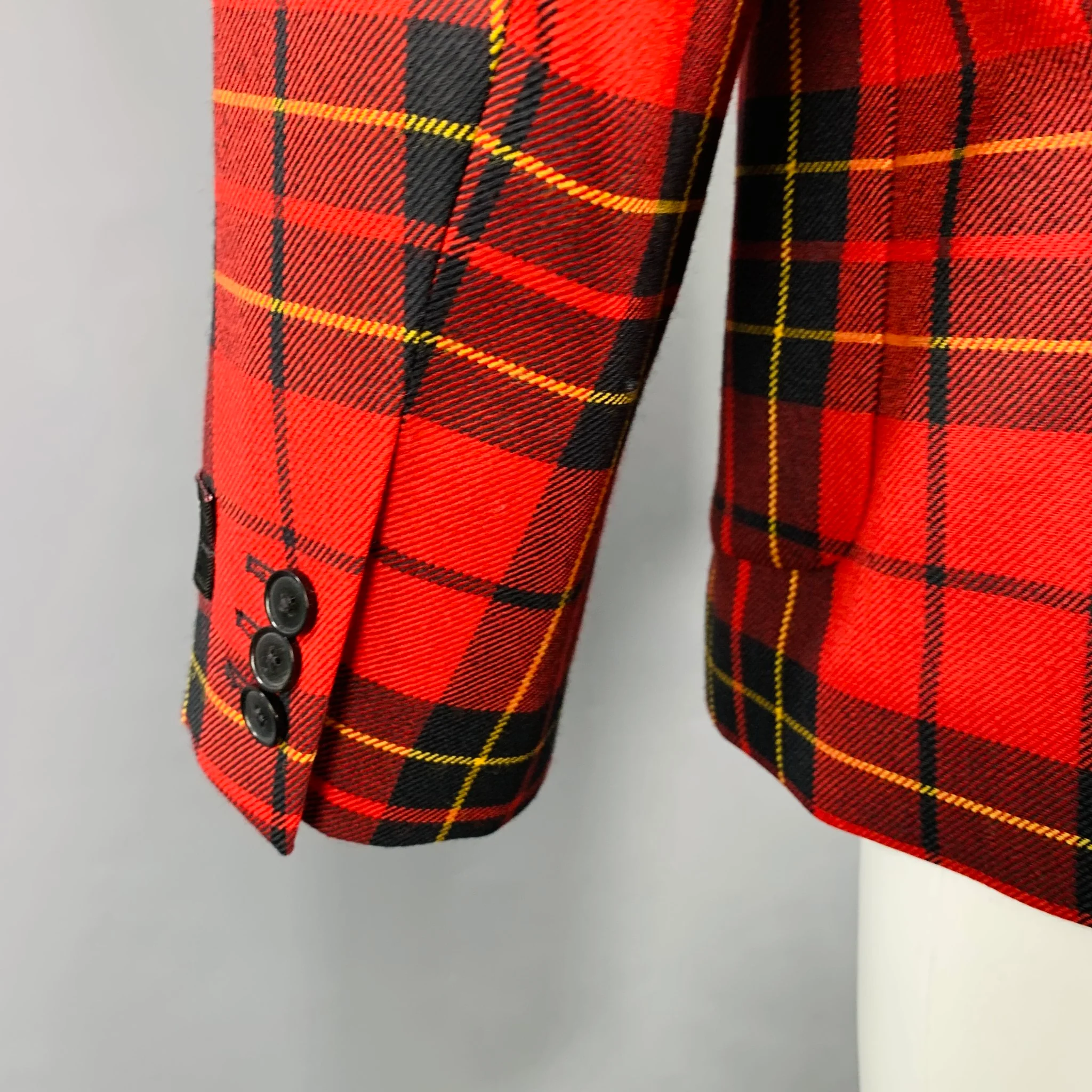 SUPREME Size M Red Black Plaid Wool Notch Lapel Sport Coat - Image 4