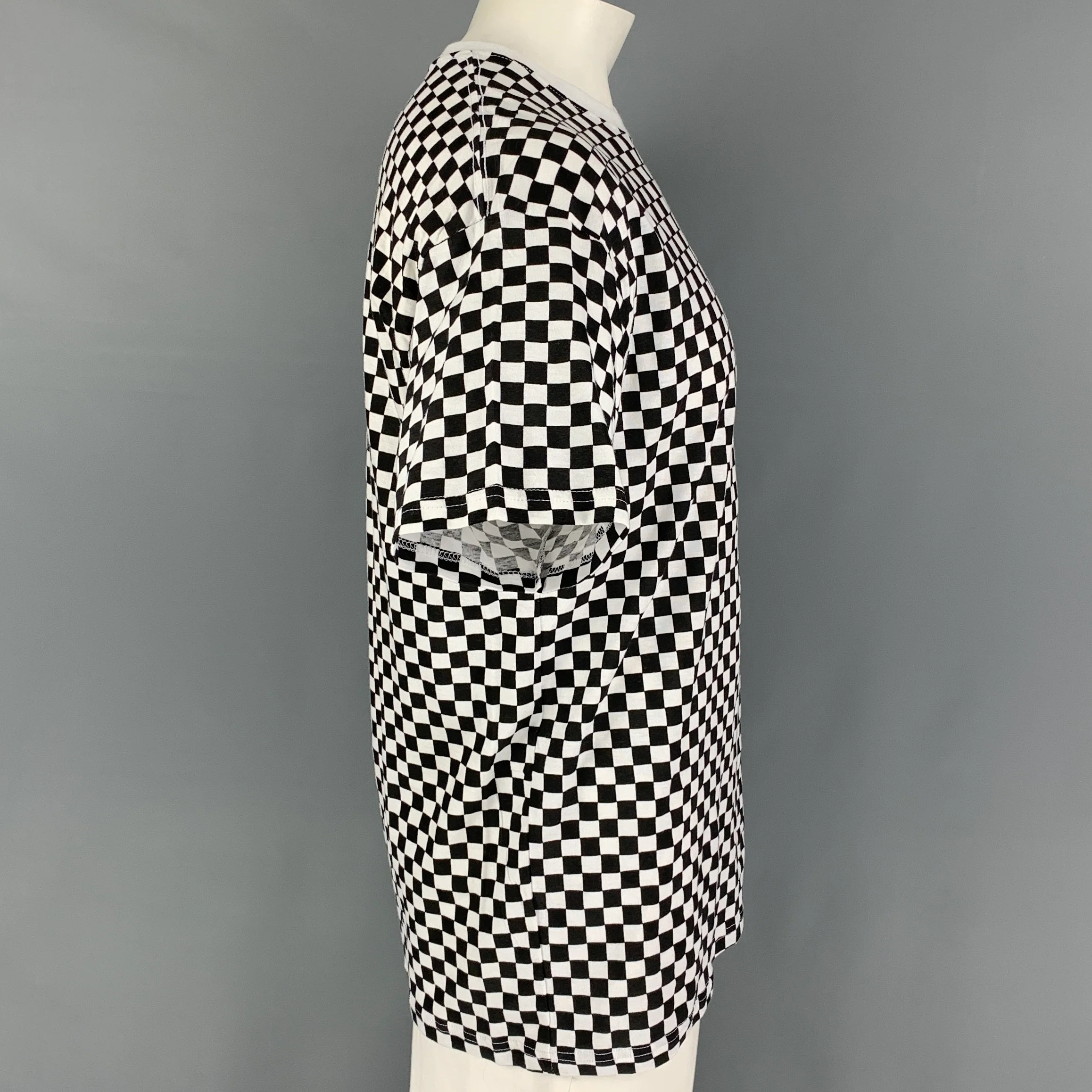 SUPREME x HANES Size L Black White Checkered Cotton Crew-Neck T-shirt - Image 3