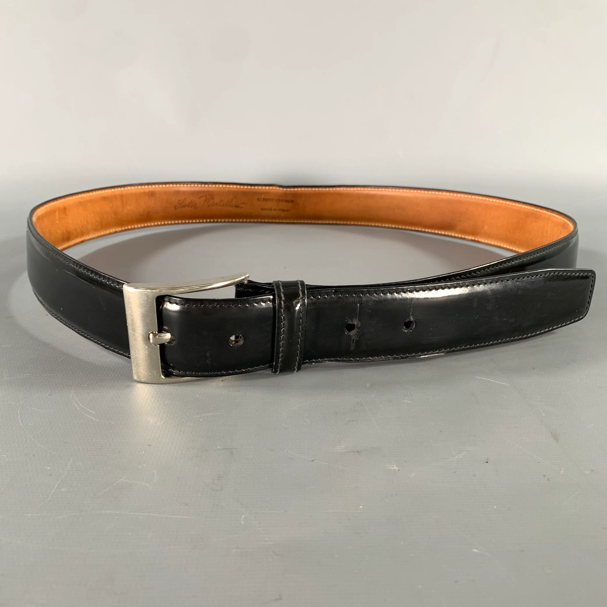 SUTOR MANTELLASSI Size 38 Black Solid Leather Belt