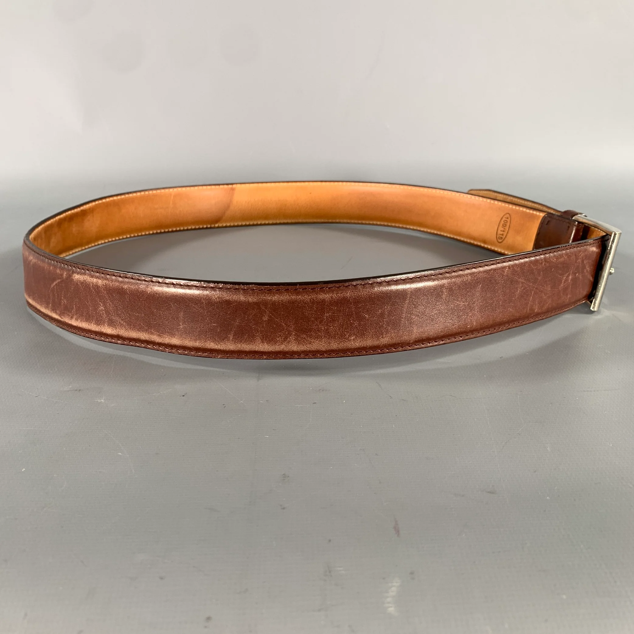 SUTOR MANTELLASSI Size 38 Brown Distressed Leather Belt - Image 2