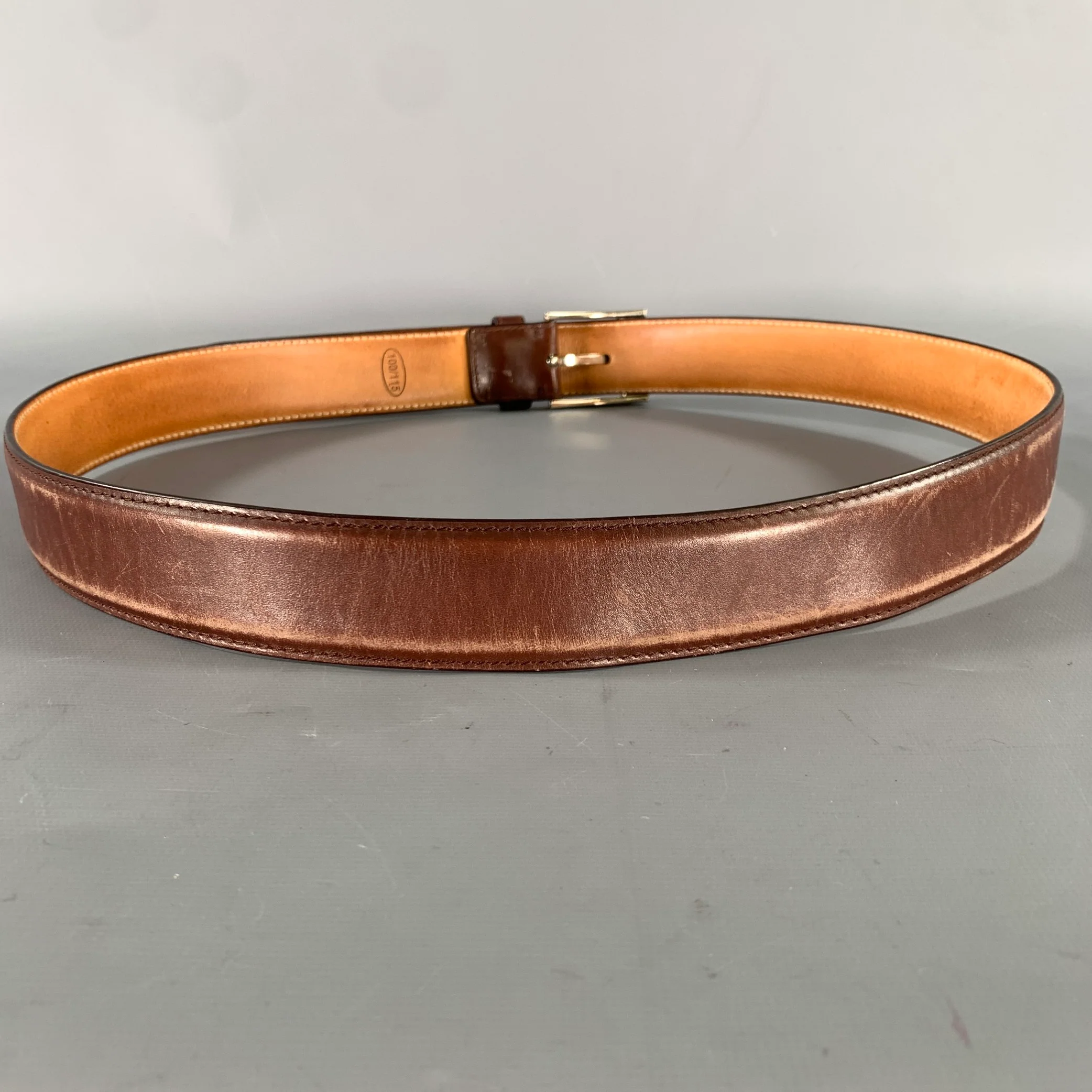 SUTOR MANTELLASSI Size 38 Brown Distressed Leather Belt - Image 3