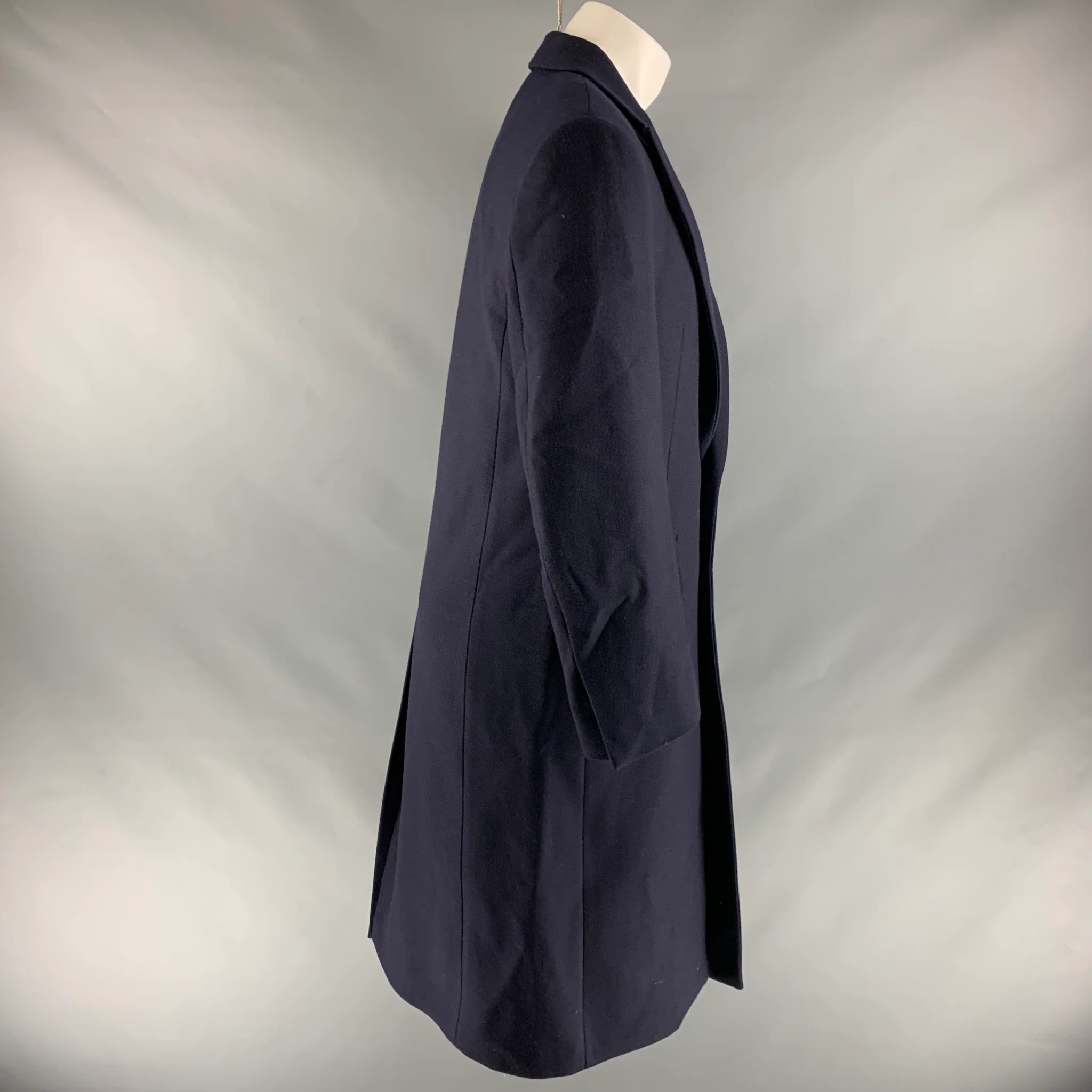 SYSTEM Size 38 Navy Solid Wool Blend Notch Lapel Coat - Image 2