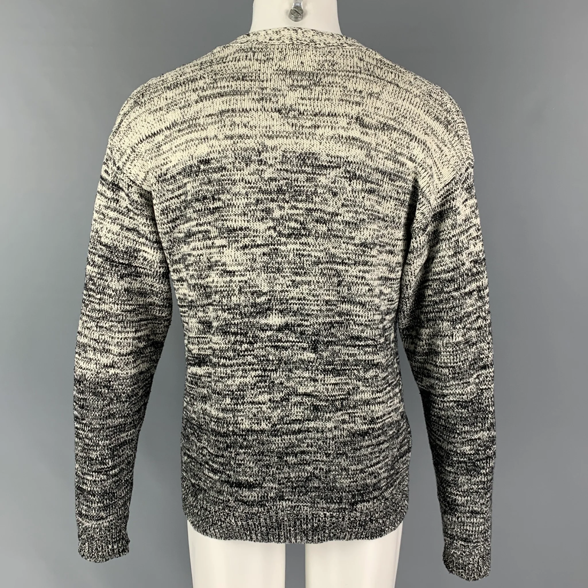 T by ALEXANDER WANG Size M Black White Marbled Cotton Blend V-Neck Sweater - Image 3