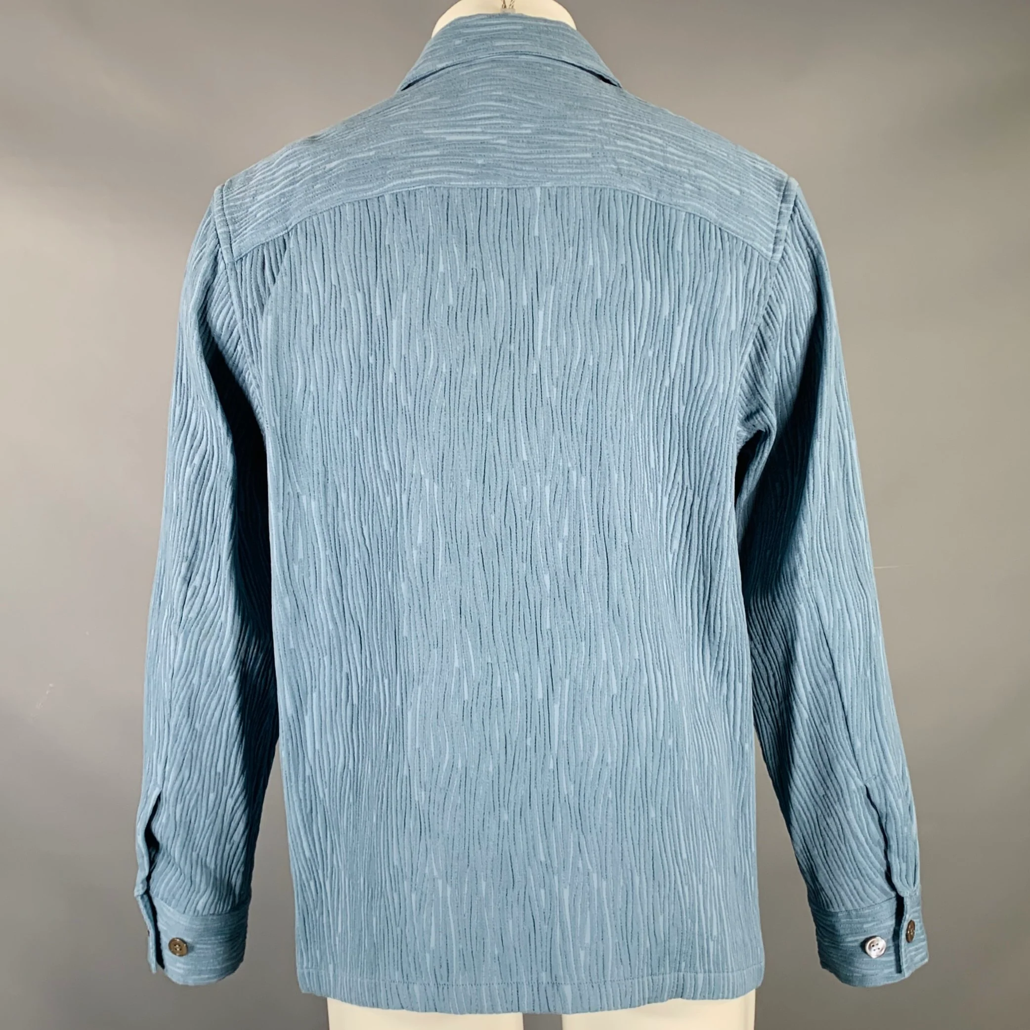 TAAKK Size M Blue Textured Wavy Lines Cotton Blend Worker Jacket - Image 4