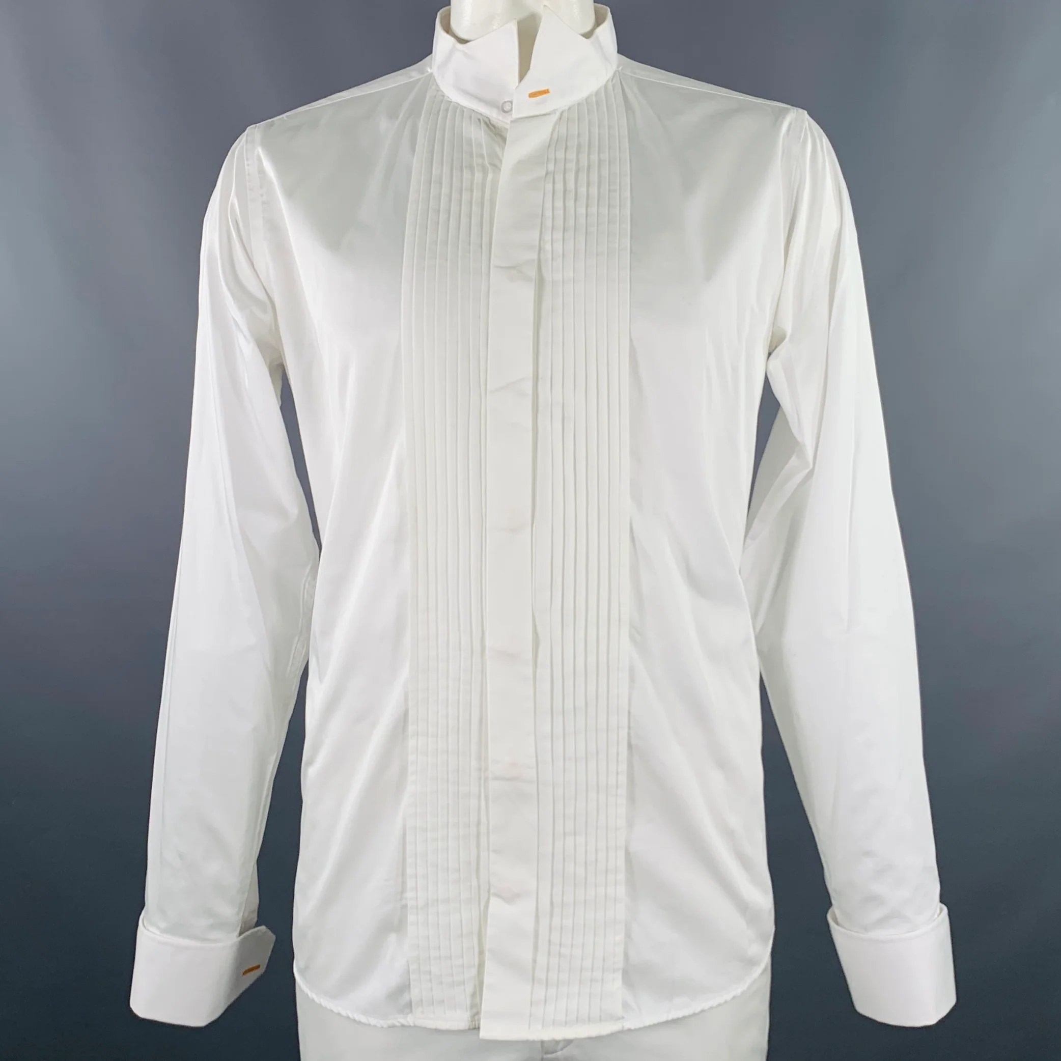 TAILOR STORE Size XXL White Pleated Cotton Tuxedo Long Sleeve Shirt