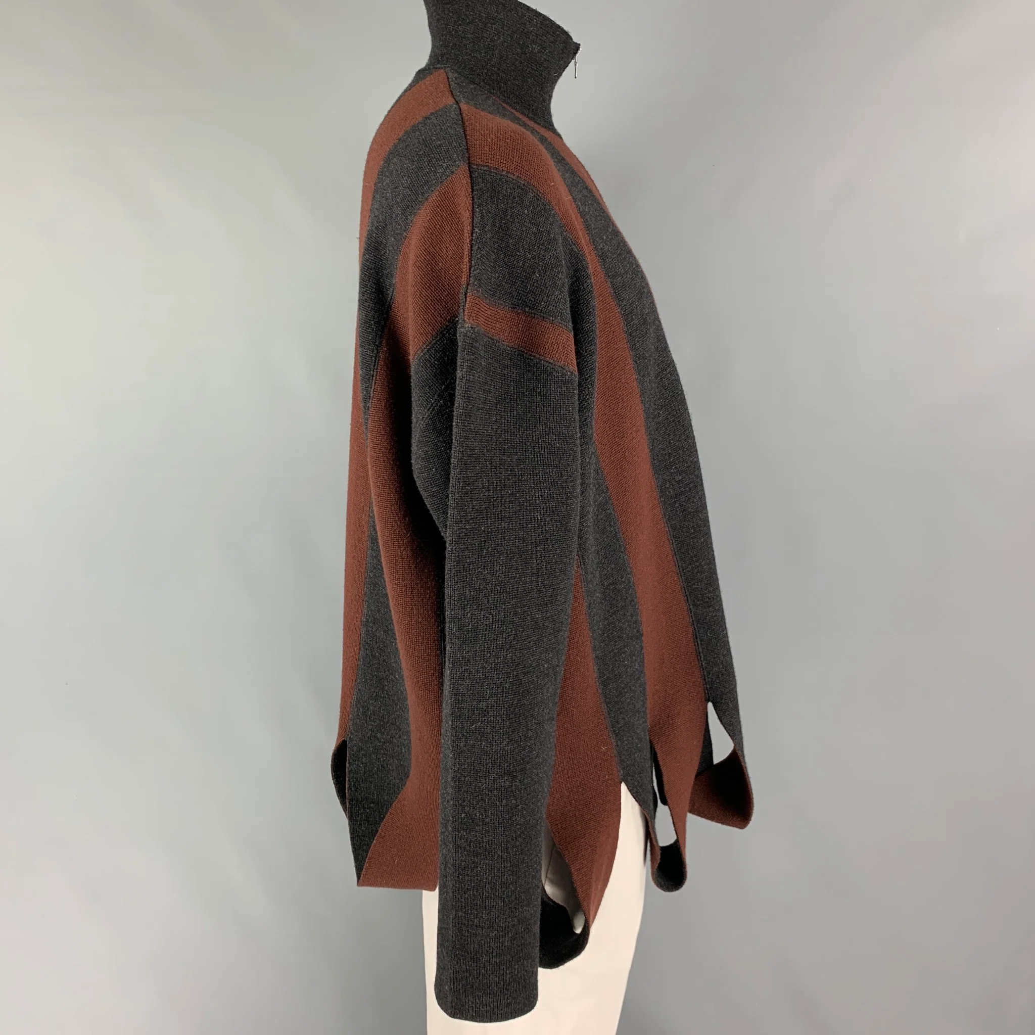 TAKASHIMAYA x ADRIEN PARRY ROBERTS Size L Grey Brick Stripe Wool Acrylic Full Zip Cardigan - Image 2