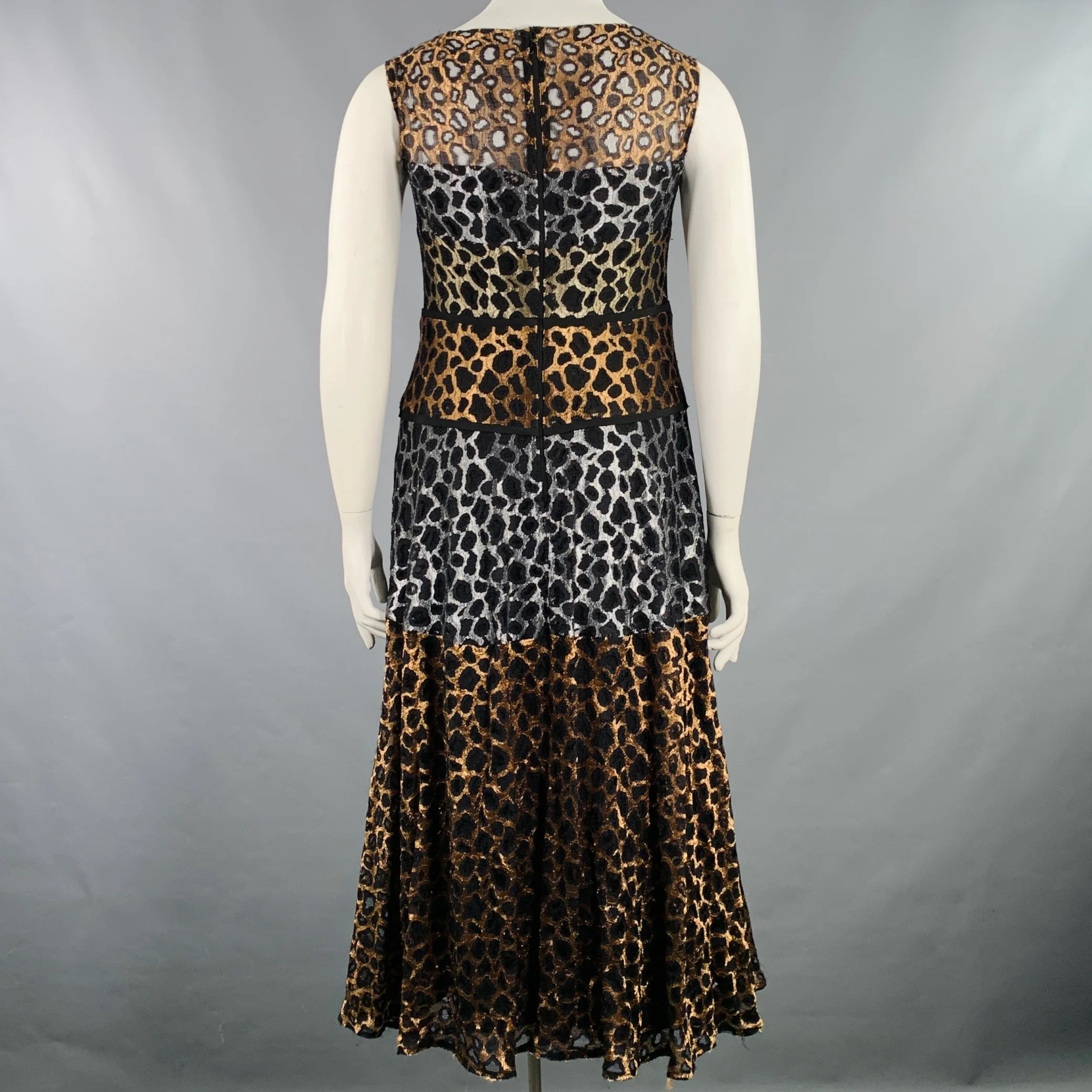 TALBOT RUNHOF Size 14 Black Metallic Lace Sleeveless Long Dress - Image 3