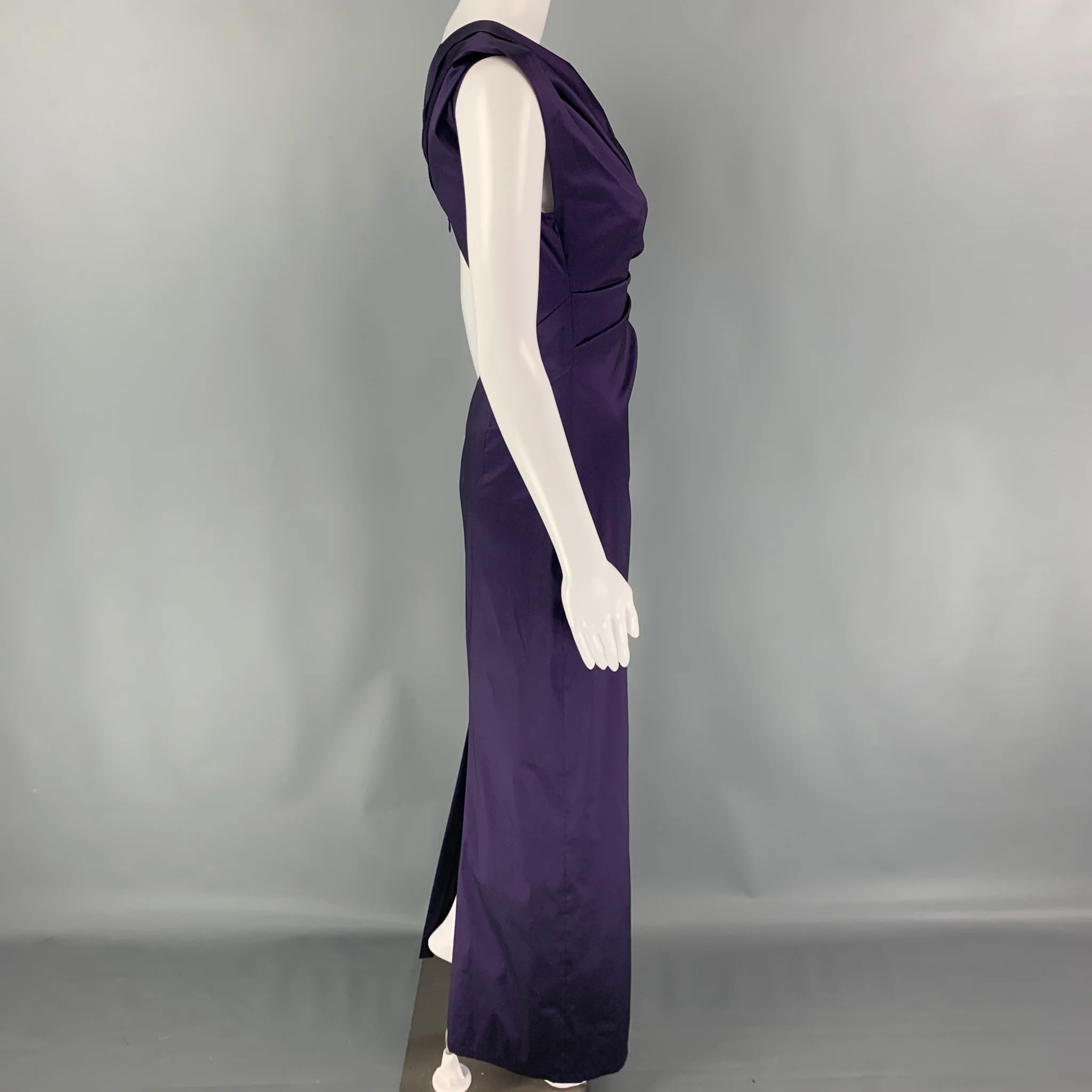 TALBOT RUNHOF Size 4 Purple Sleeveless Ruched Gown Dress - Image 2