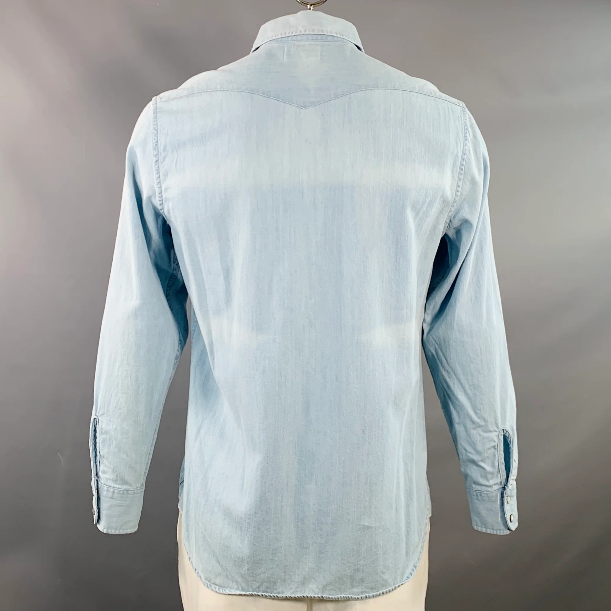 TAYLOR STITCH Size L Blue Wash Cotton Snaps Western Long Sleeve Shirt - Image 4
