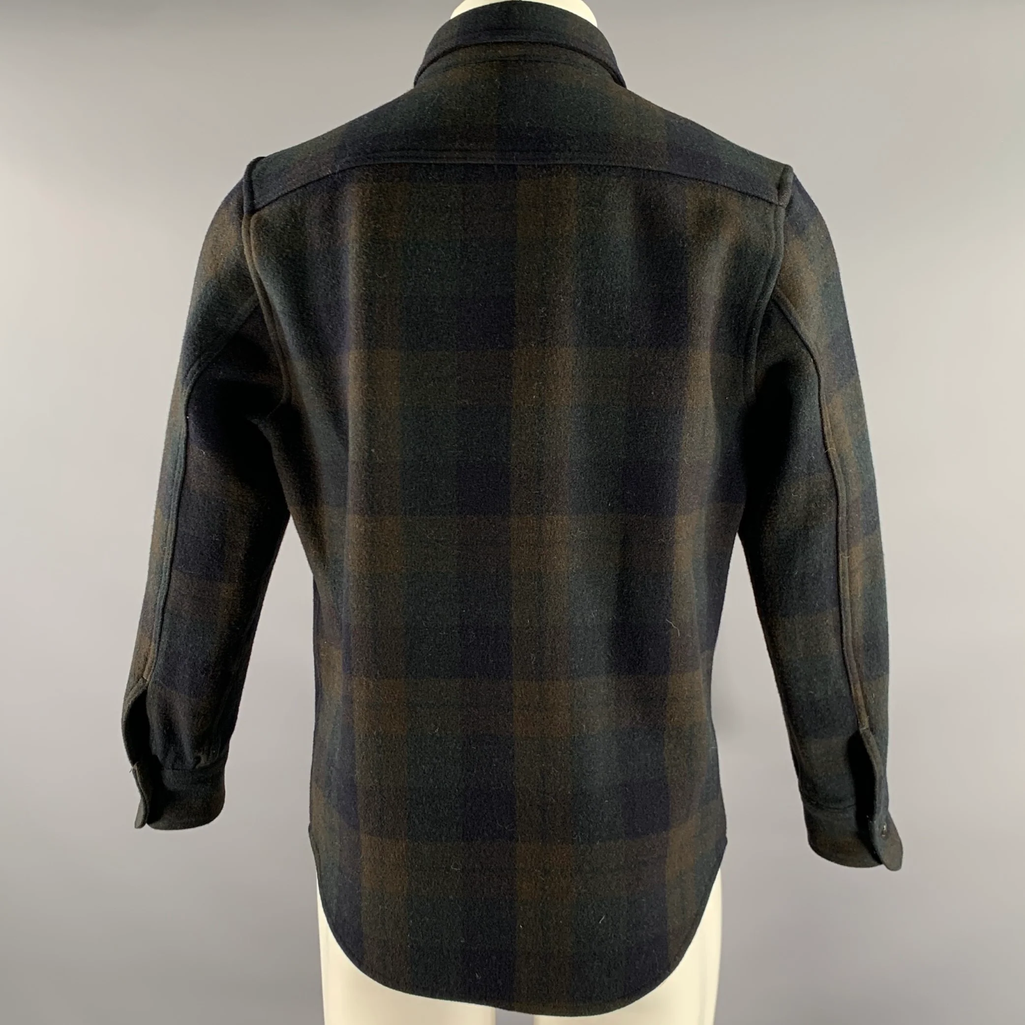 TAYLOR STITCH Size M Green Navy Plaid Wool Nylon Shirt Jacket - Image 4