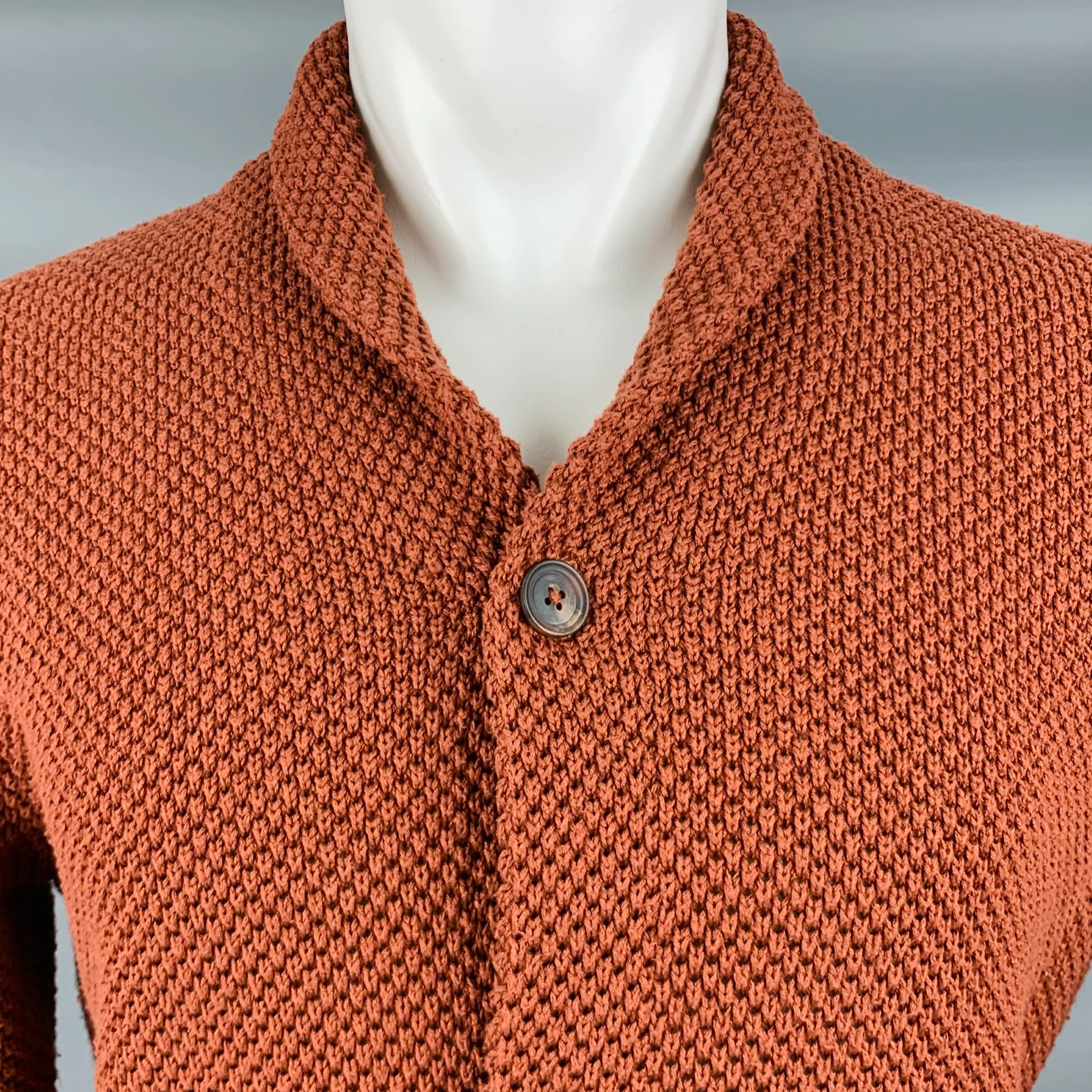 TAYLOR STITCH Size M Orange Rust Knit Cotton Shawl Collar Cardigan - Image 2