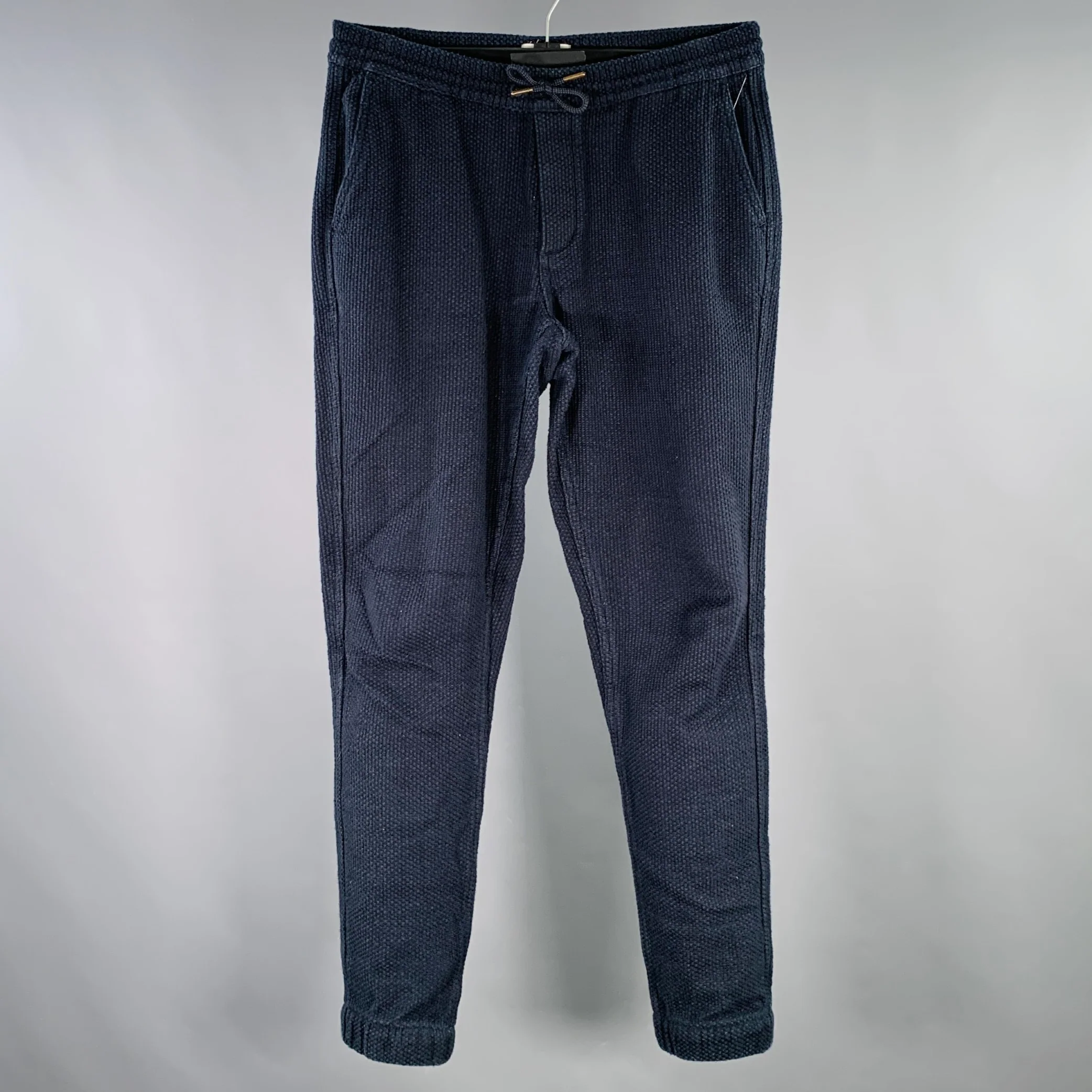 TAYLOR STITCH Size S Apres Navy Sashiko Slub Organic Cotton Drawstring Casual Pants