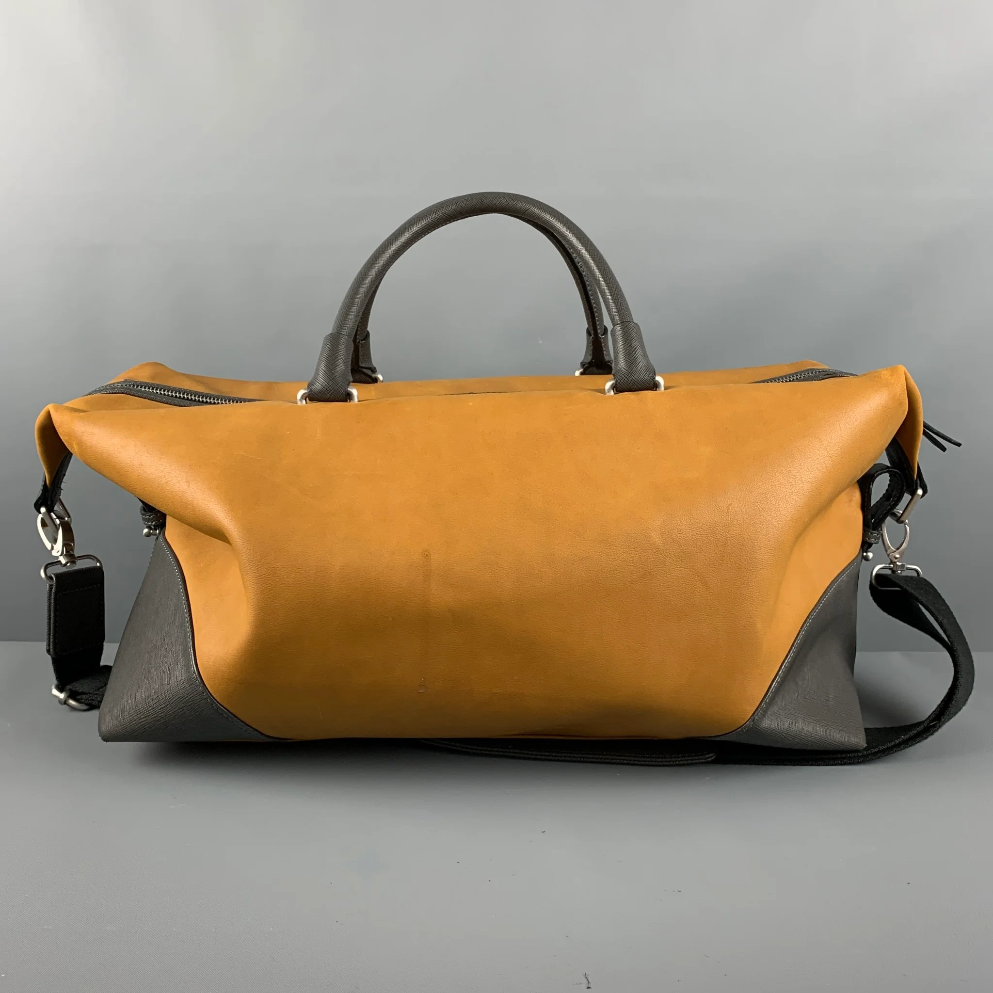 TED BAKER Beige Taupe Color Block Leather Overnight Bags - Image 3