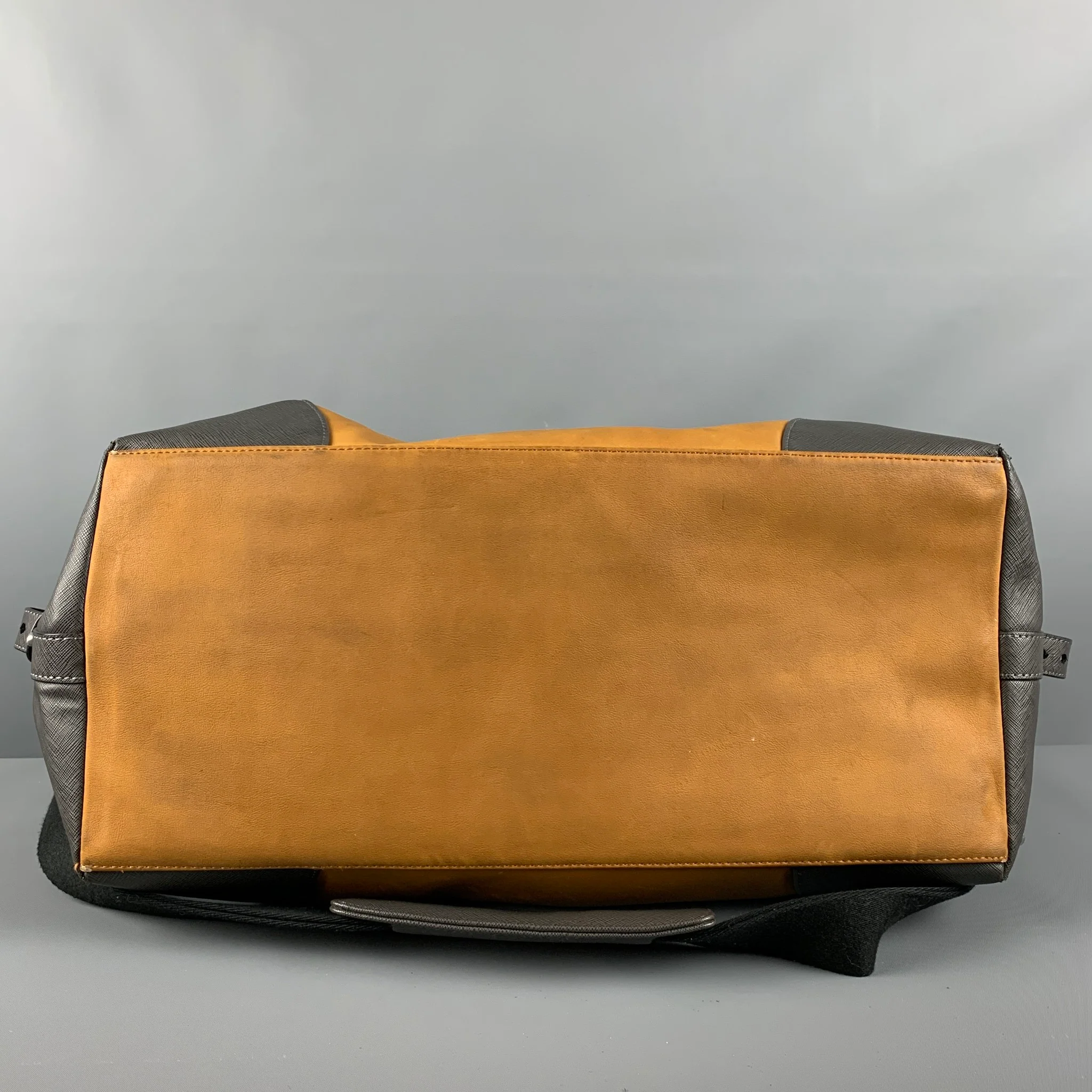 TED BAKER Beige Taupe Color Block Leather Overnight Bags - Image 5