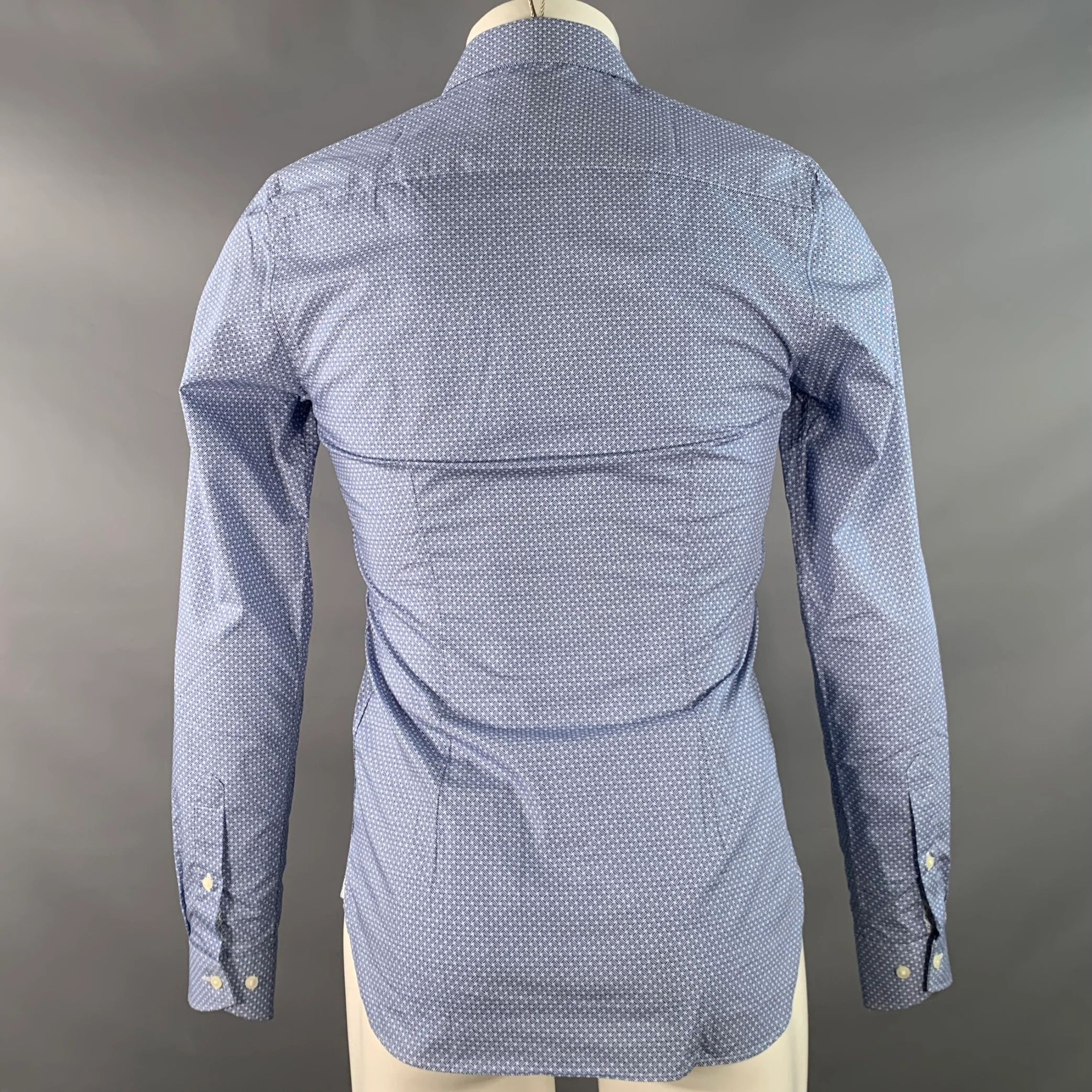 TED BAKER ENDURANCE Size S Blue White Woven Cotton Curved Cutaway Long Sleeve Shirt - Image 4