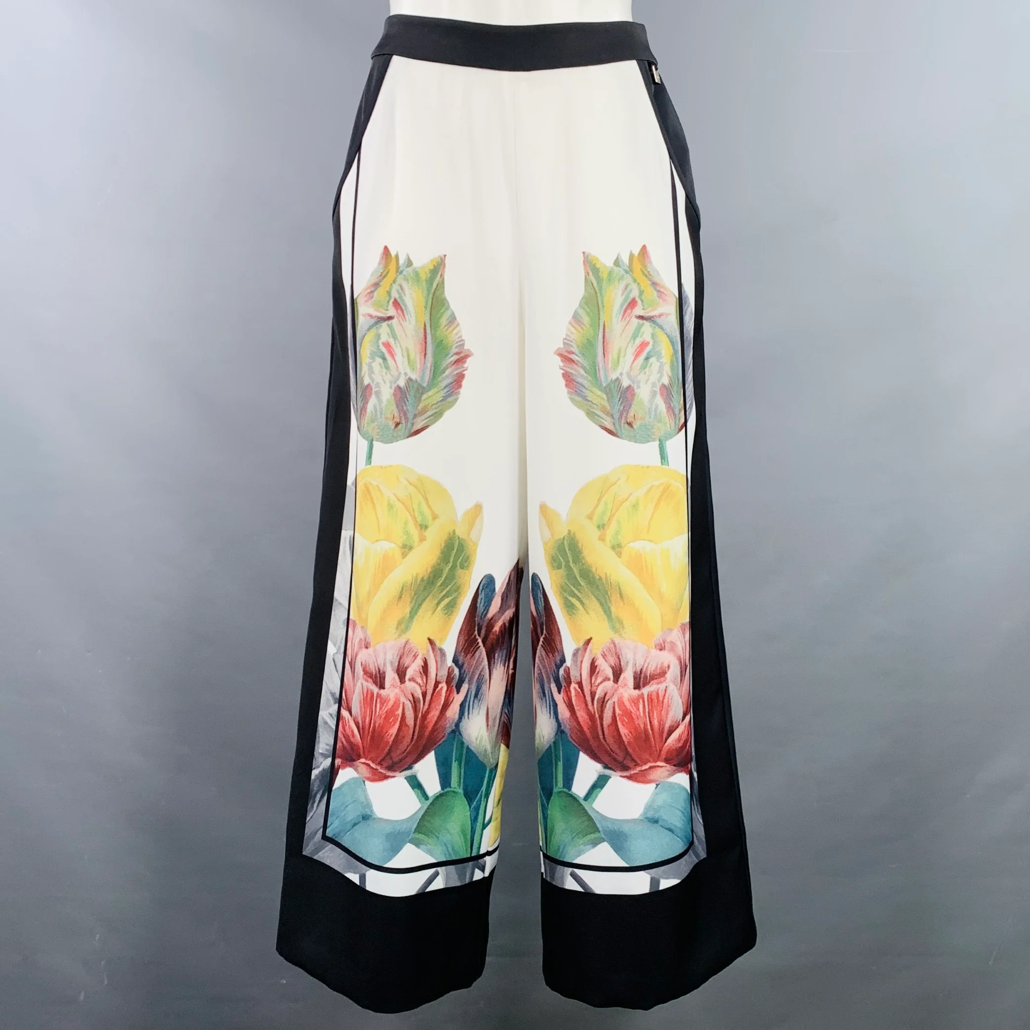 TED BAKER Size 0 White Multi Color Polyester Floral Wide Leg Dress Pants