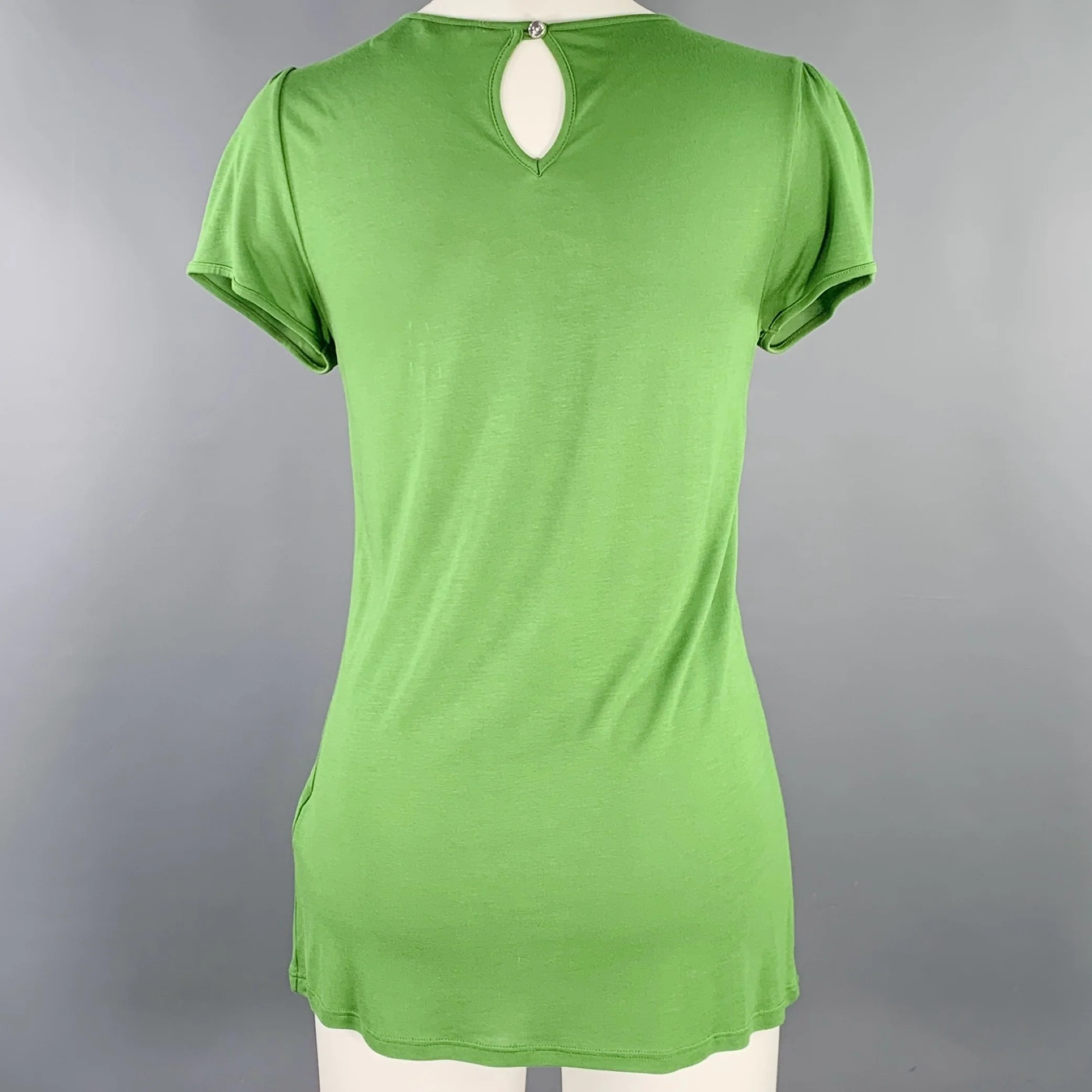 TED BAKER Size 2 Green Grey Viscose Aplique Short Sleeve Casual Top - Image 4