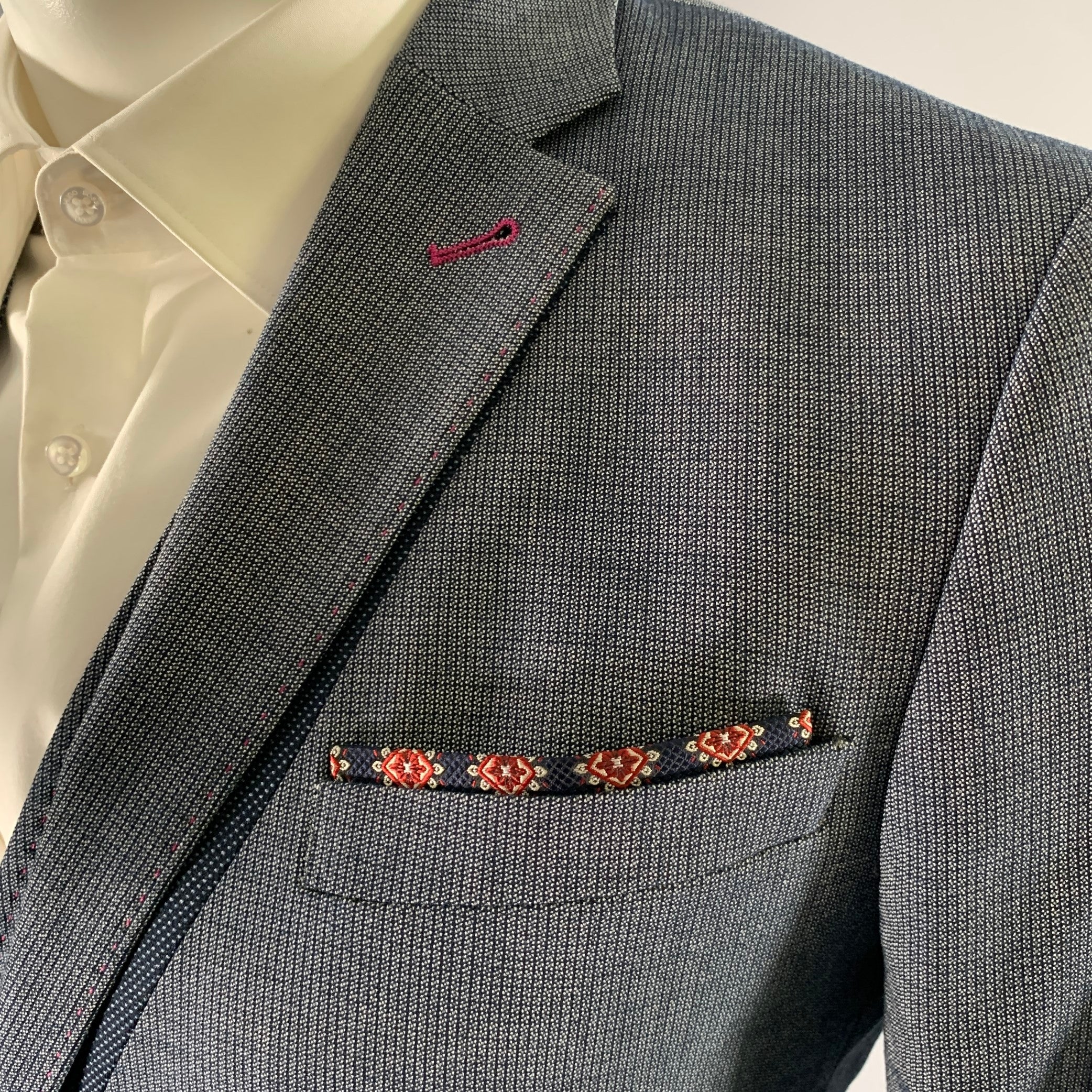 TED BAKER Size 36 Navy Grey Nailhead Viscose Polyester Blend Notch Lapel Suit - Image 4