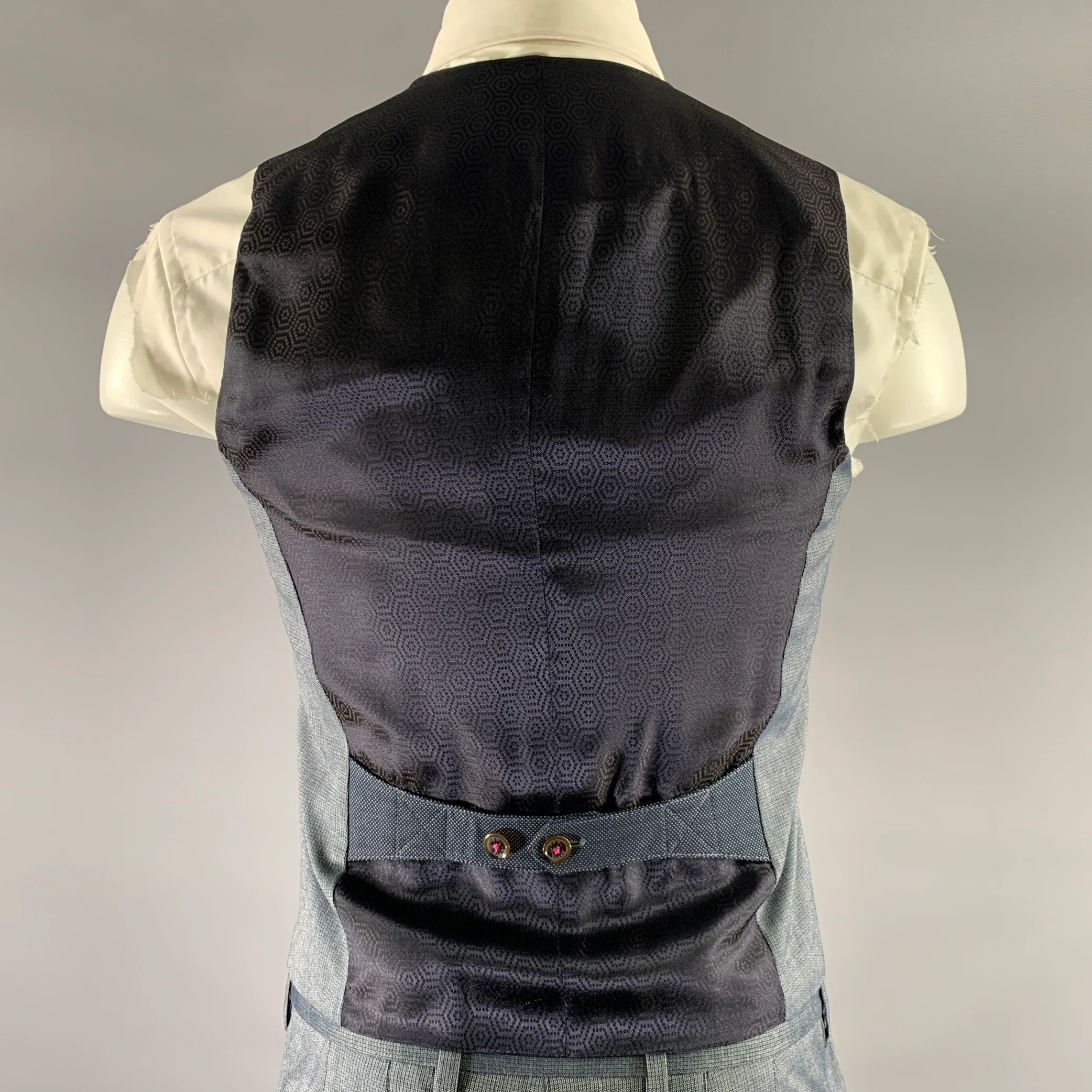 TED BAKER Size 36 Navy Grey Nailhead Viscose Polyester Blend Notch Lapel Suit - Image 7