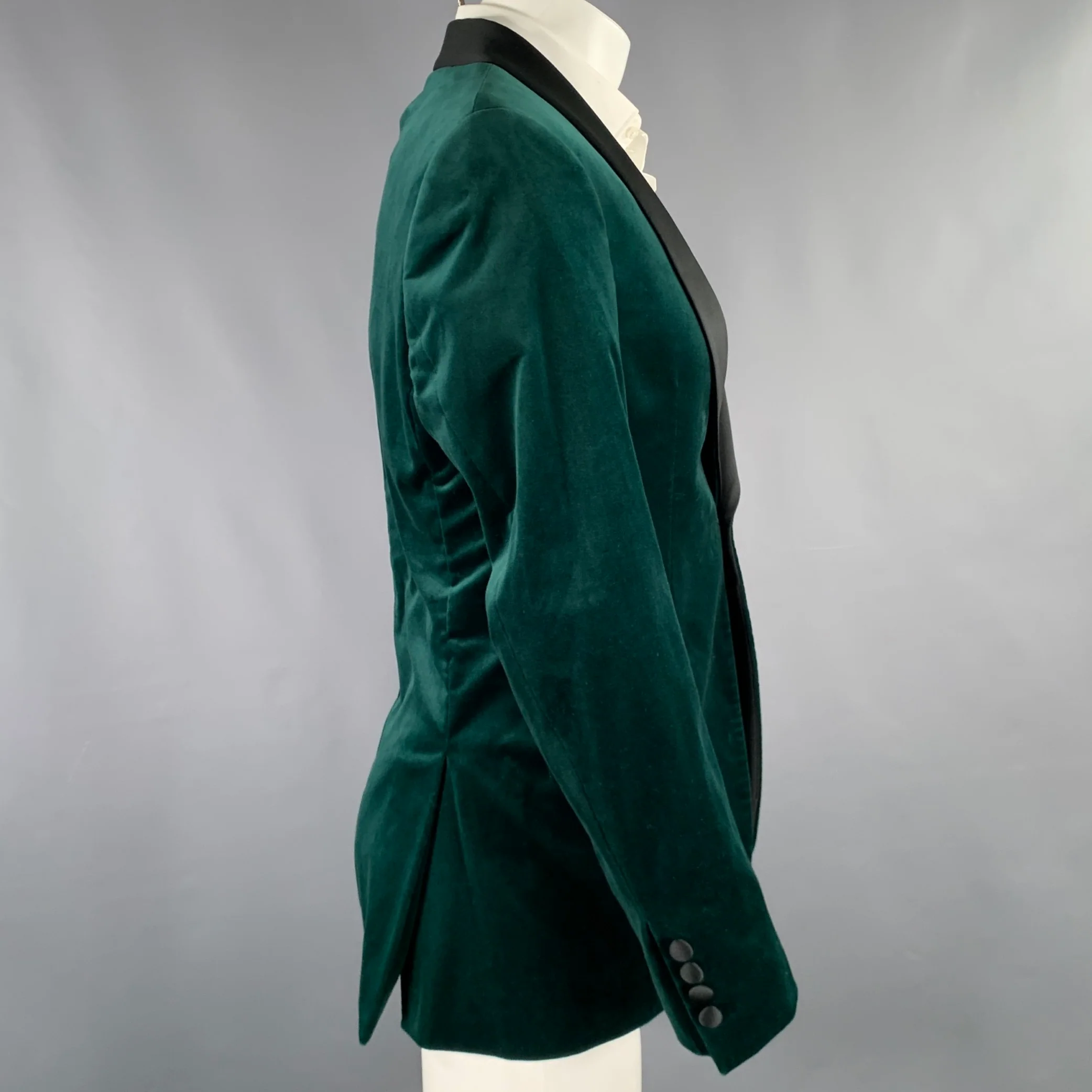 TED BAKER Size 40 Green Black Velvet Cotton Blend Sport Coat - Image 2
