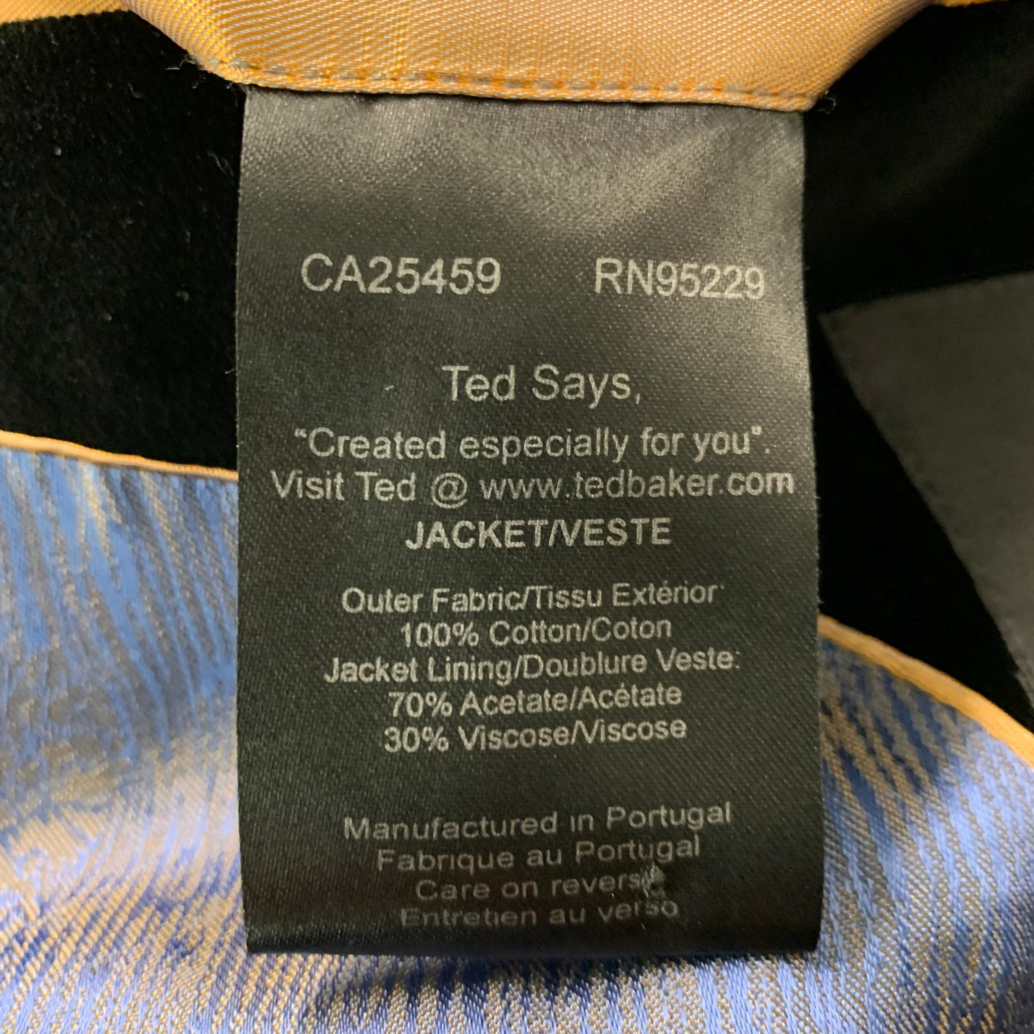 TED BAKER Size 42 Black Velvet Cotton Notch Lapel Sport Coat - Image 8