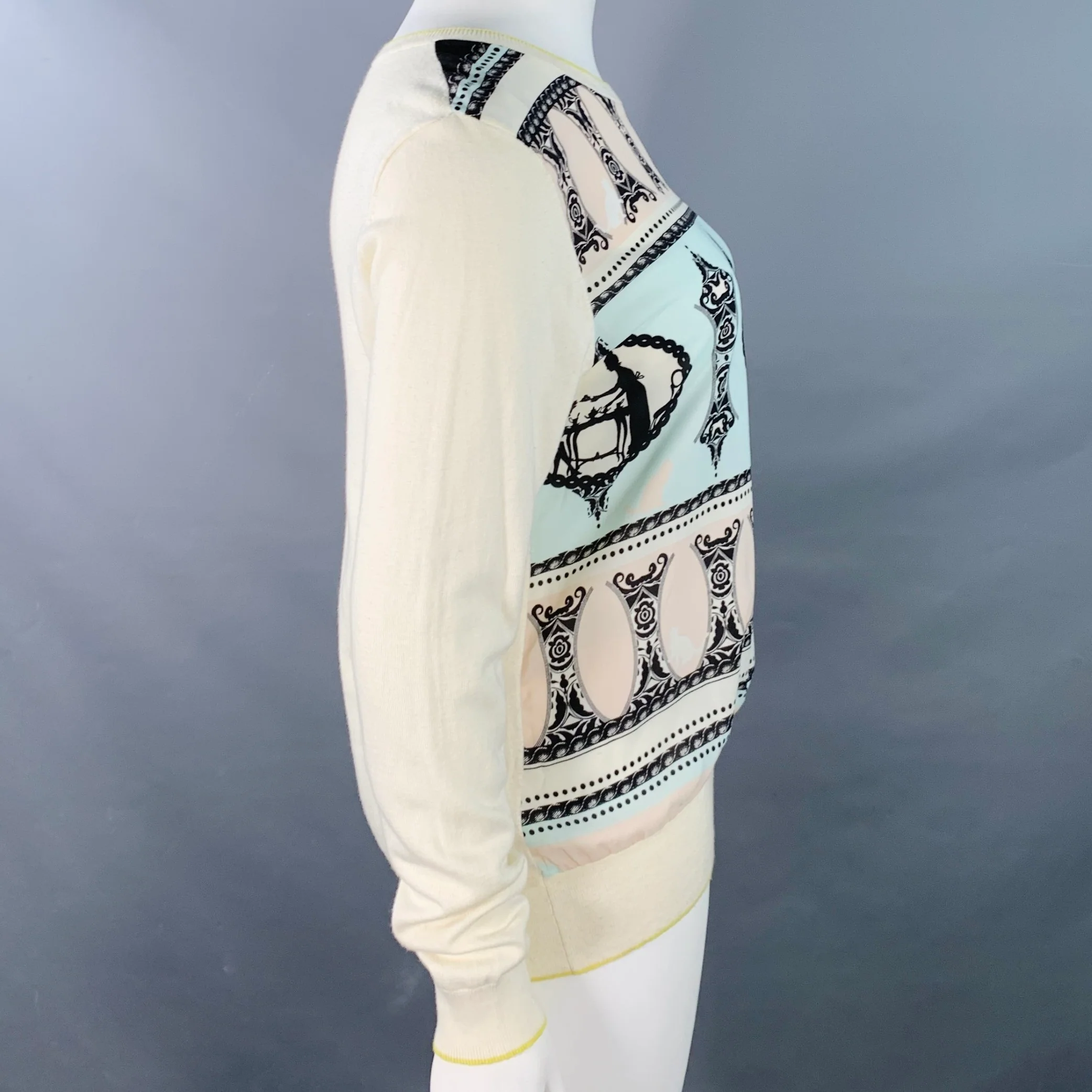 TED BAKER Size L Aiesha Cream Pink Blue Cotton Figures Mixed Fabrics Pullover - Image 3