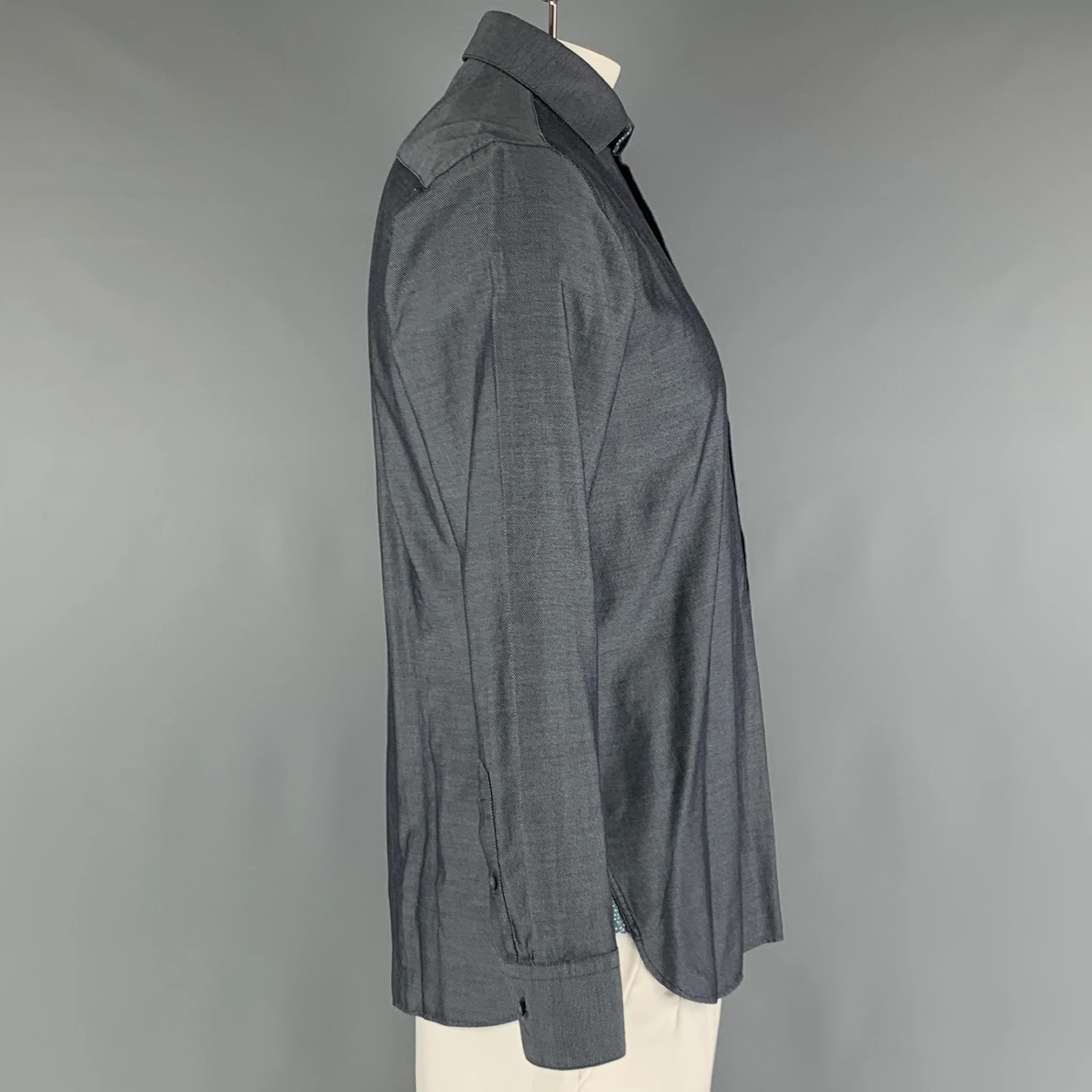 TED BAKER Size L Black White Nailhead Cotton Long Sleeve Shirt - Image 3